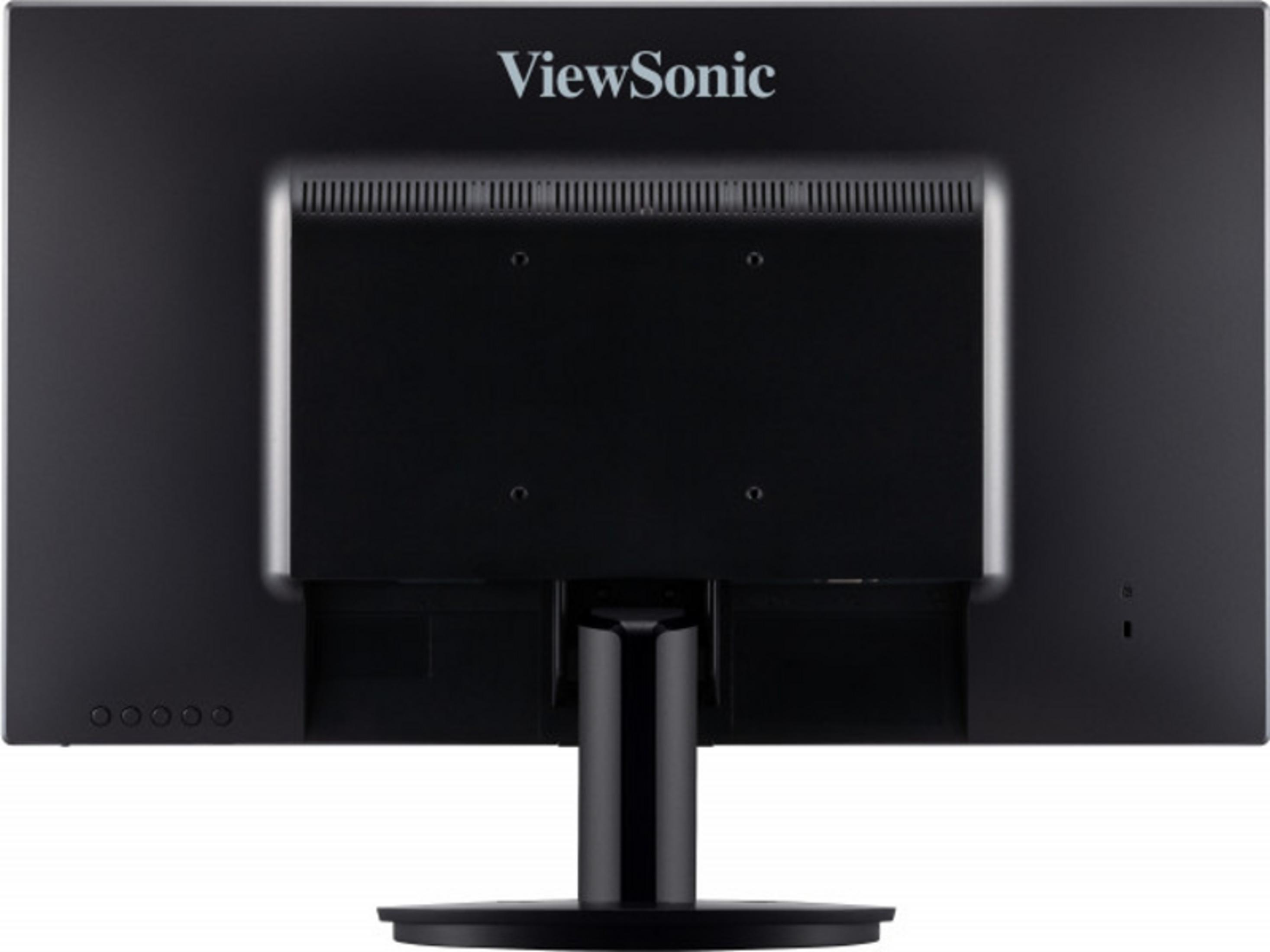 Retro di un monitor ViewSonic nero con prese d'aria e porte.
