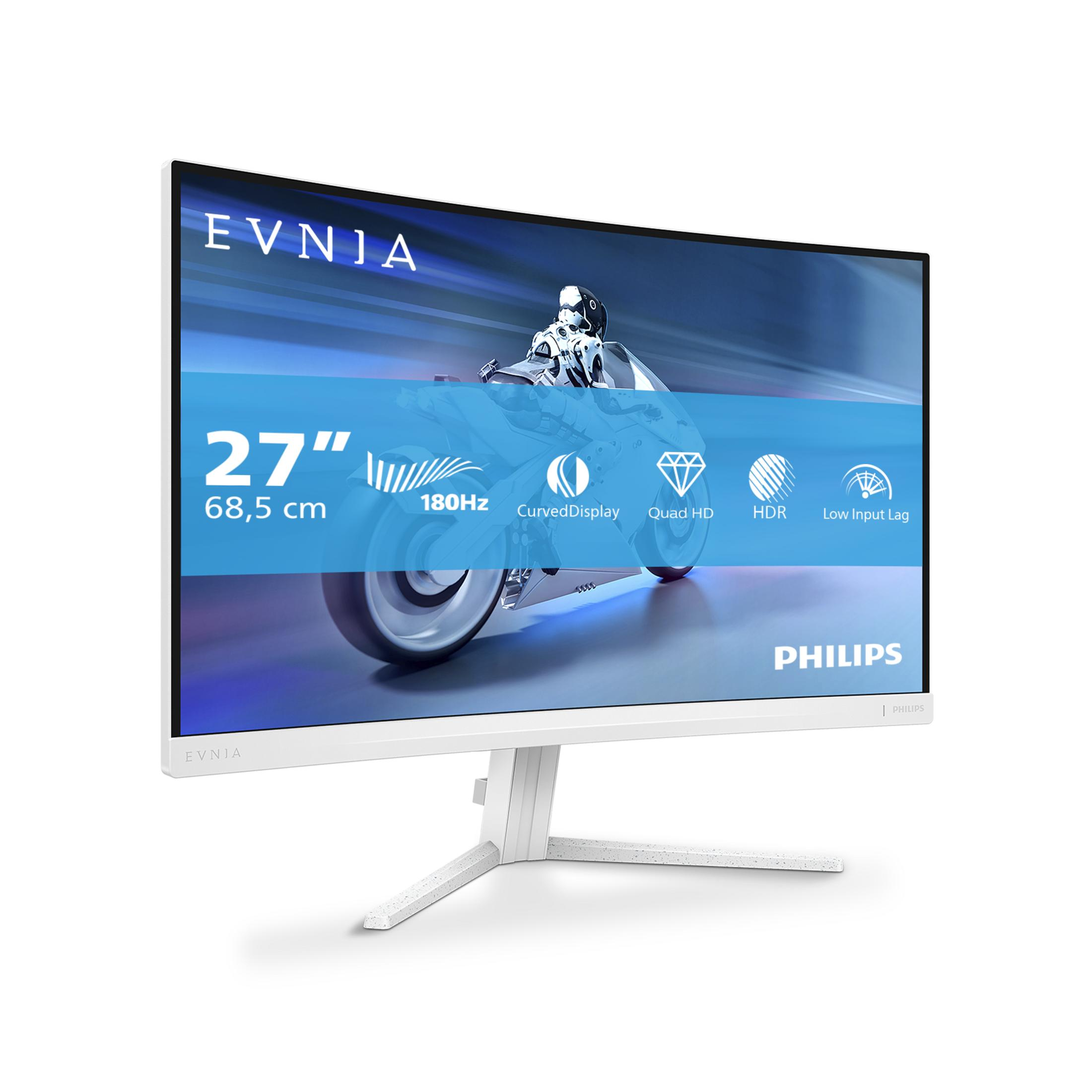 Biały zakrzywiony monitor gamingowy 27 cali z 180Hz, Quad HD i HDR.
