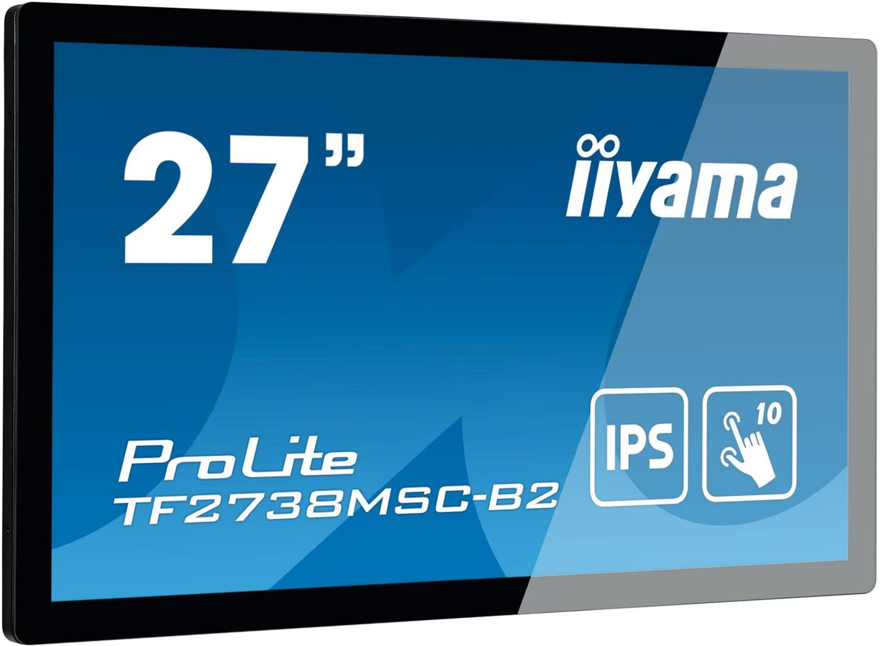 Un écran iiyama de 27 pouces avec inscription ProLite TF2738MSC-B2.