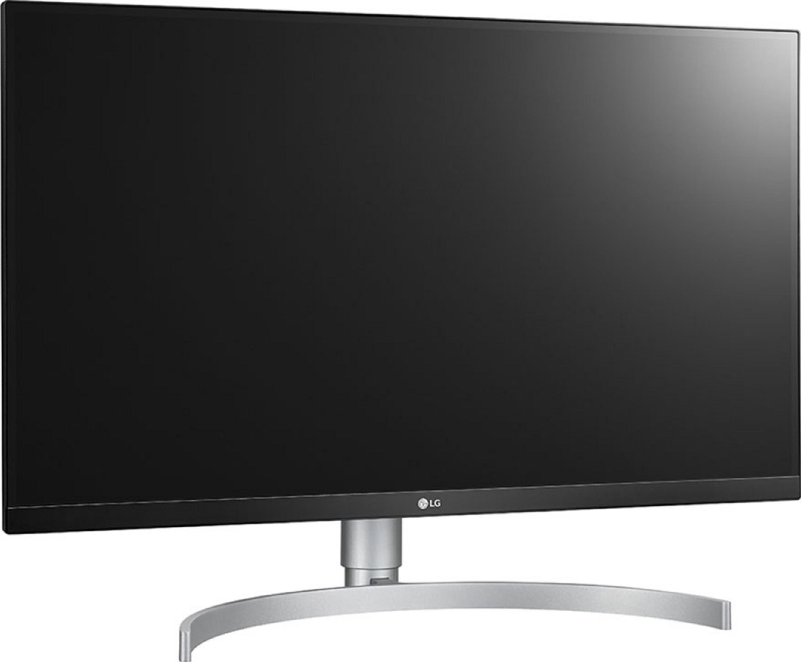 Un monitor LG nero con supporto curvo argentato.