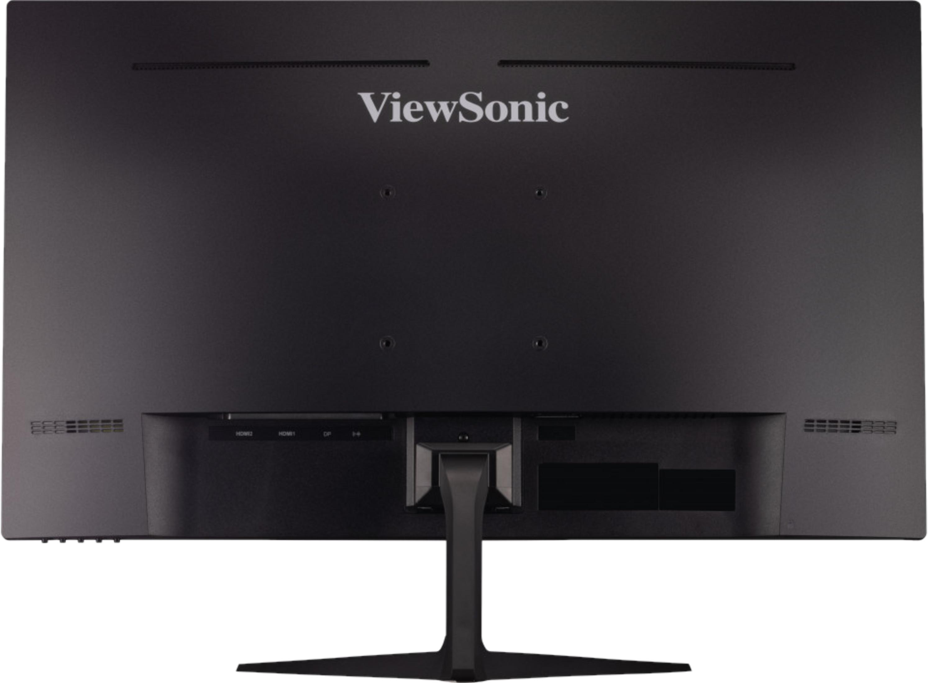 Parte trasera de un monitor ViewSonic negro con puertos y soporte.