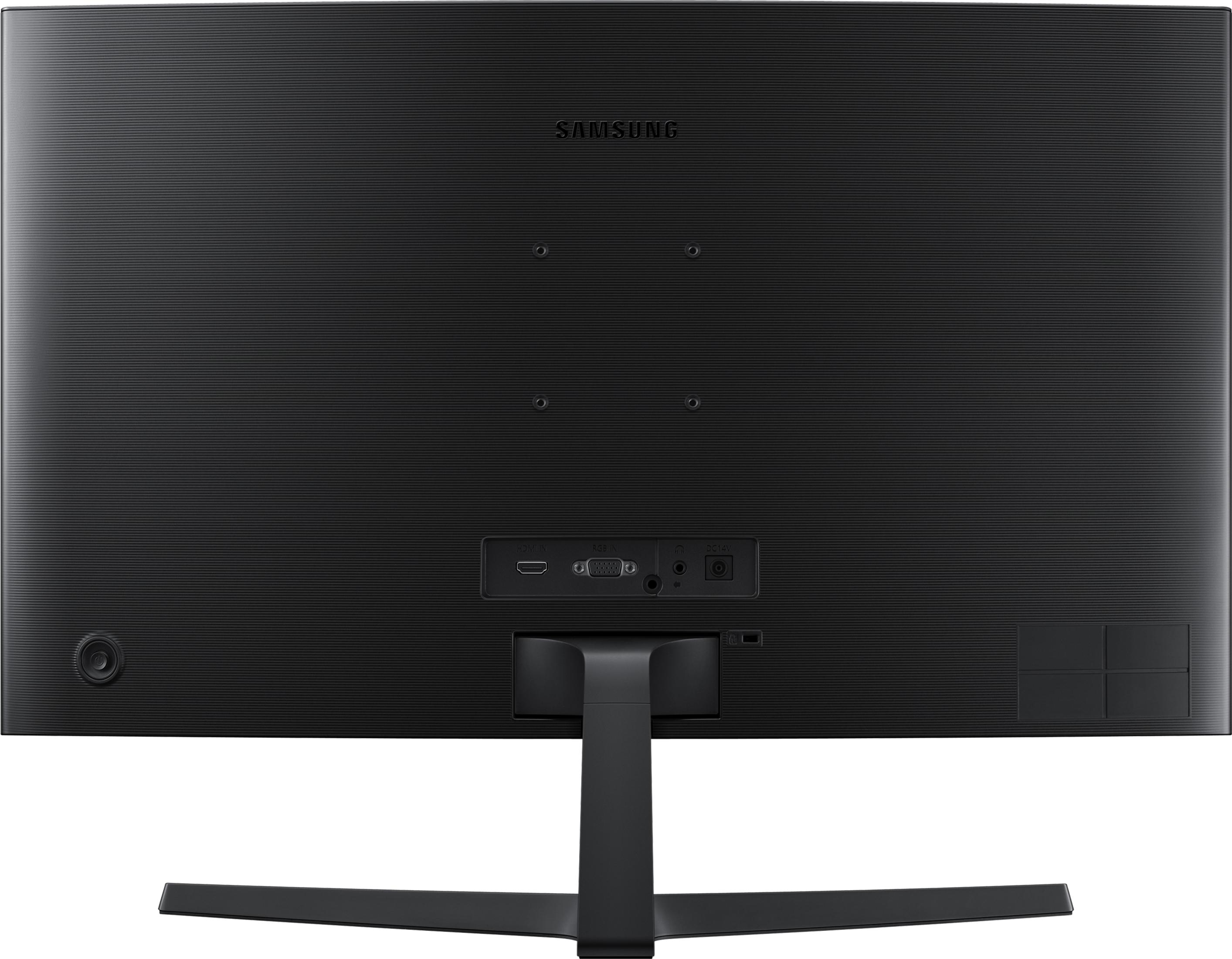 Retro di un monitor Samsung nero con porte e supporto. Logo Samsung visibile.