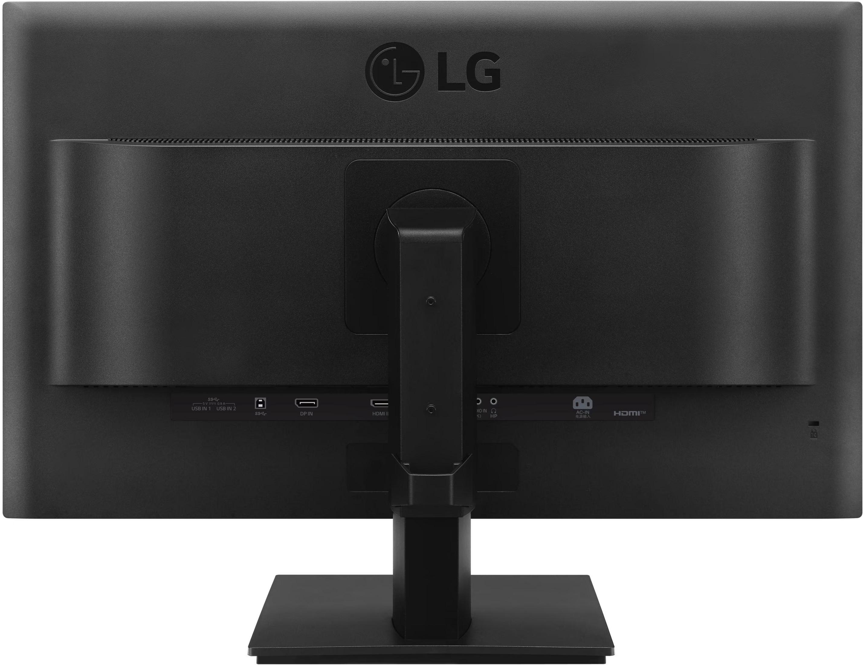 Retro di un monitor LG nero con porte: USB, DP, HDMI, AC-IN.