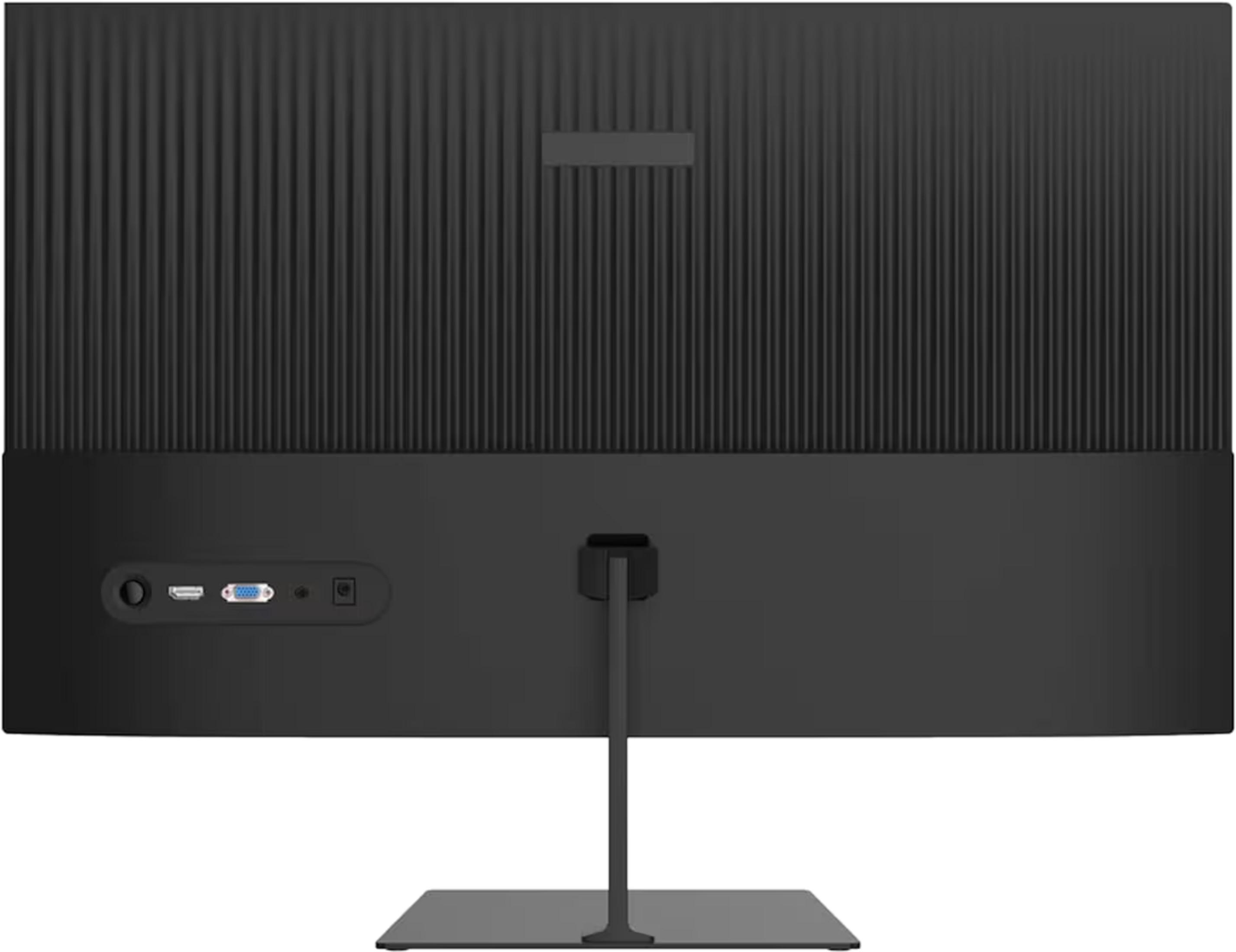 Parte trasera de un monitor negro con puertos: HDMI, VGA, alimentación.