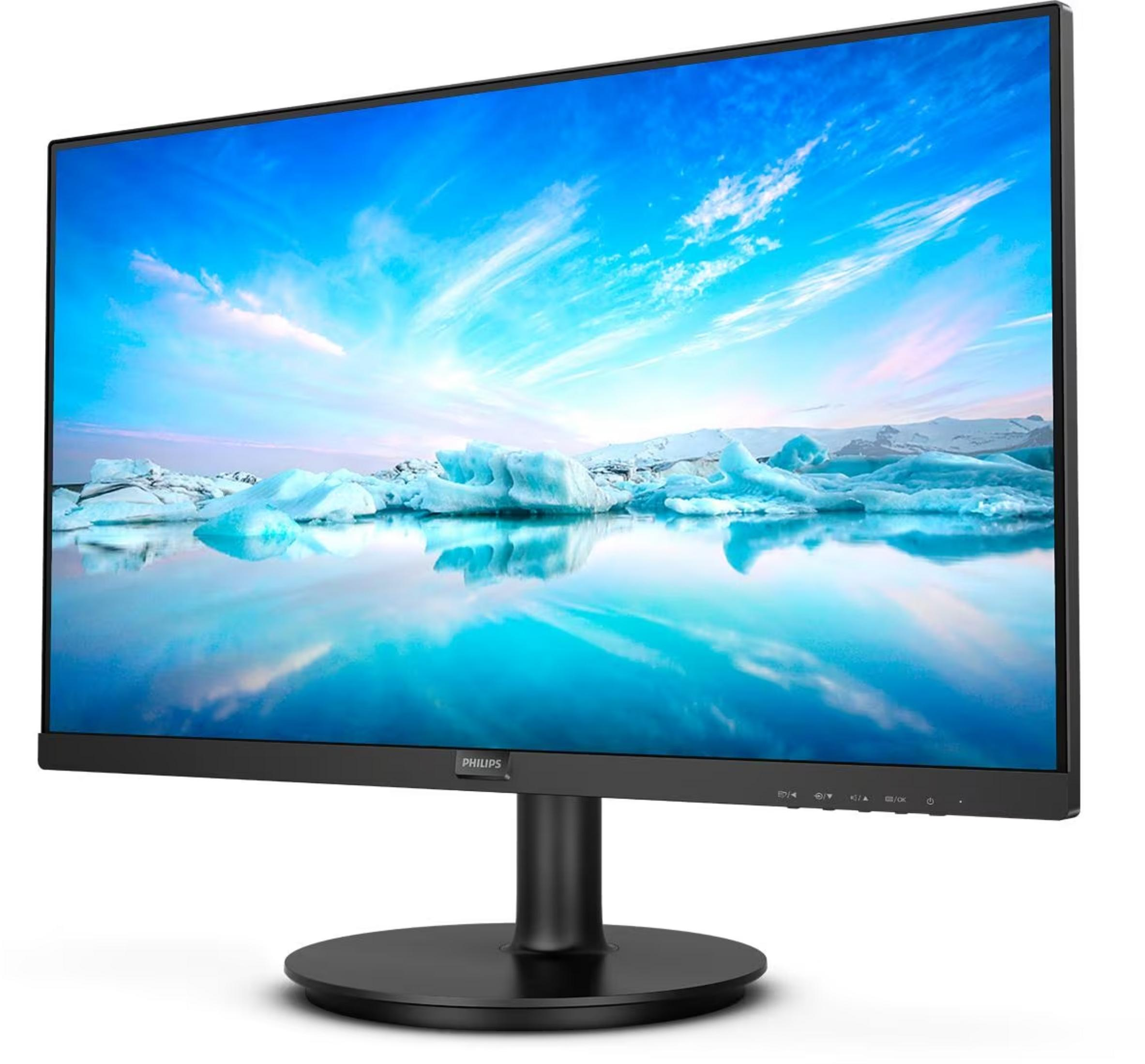 Un monitor Philips nero che mostra iceberg sullo schermo.