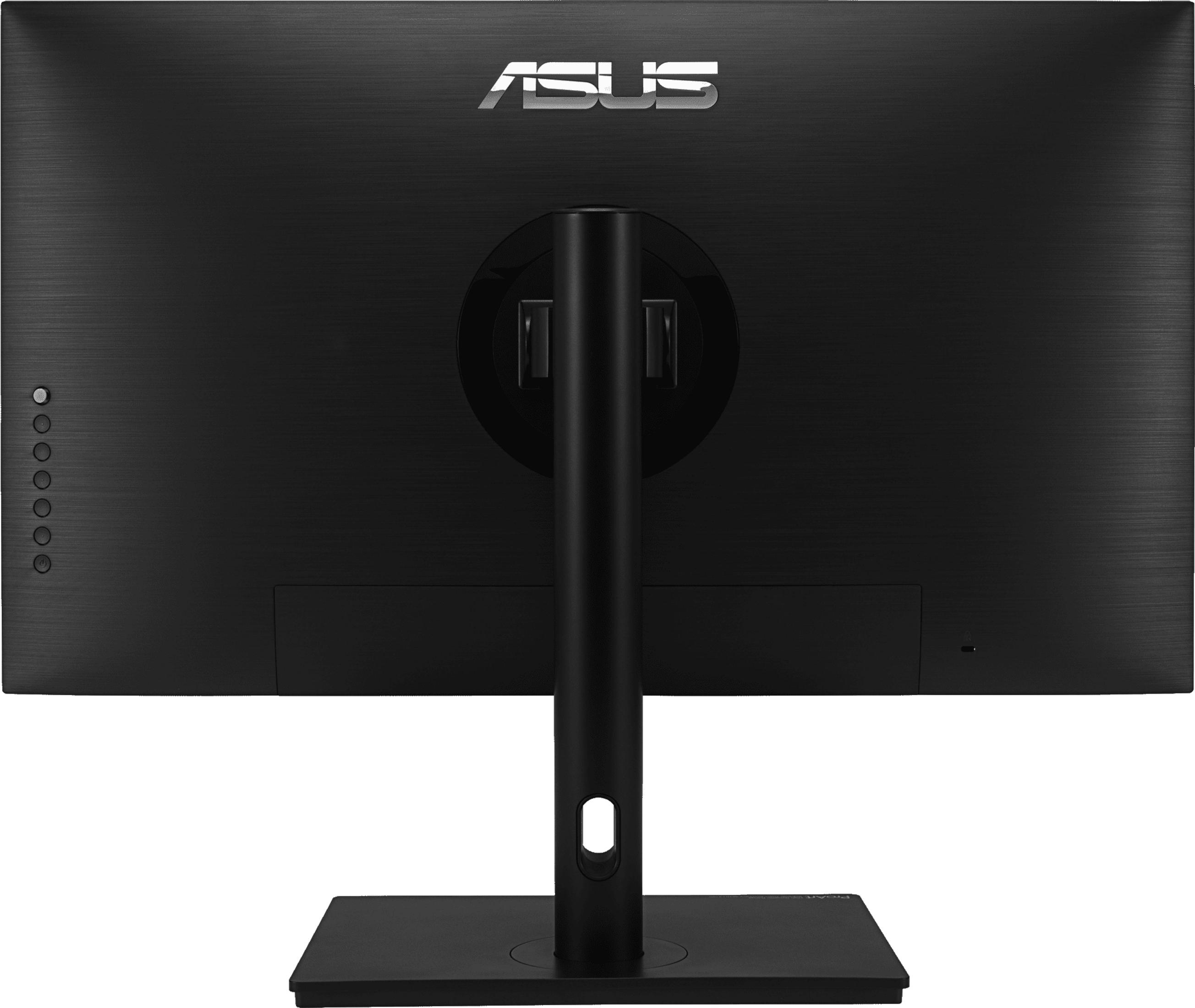Retro di un monitor Asus nero con supporto e logo ASUS.