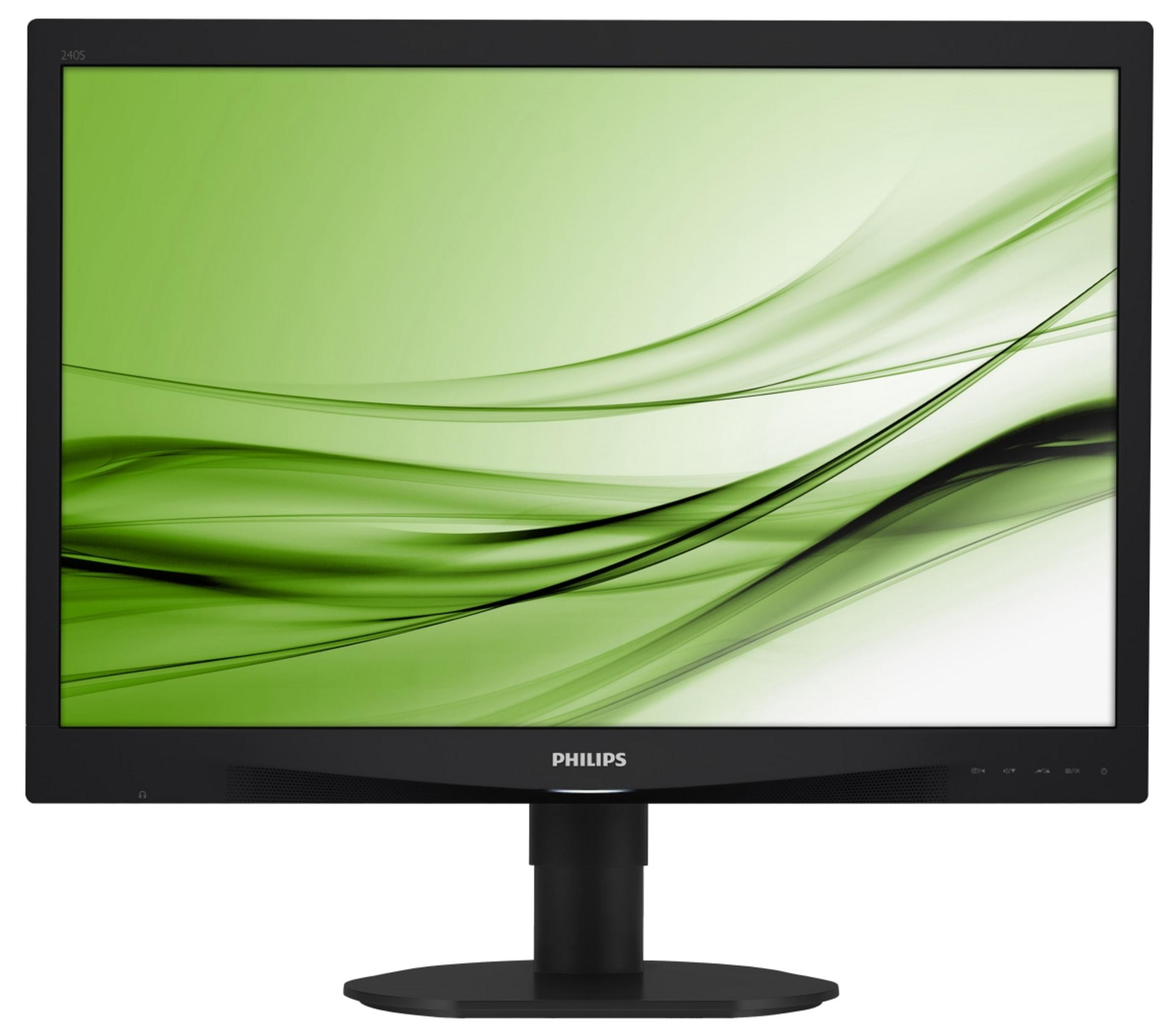 Un monitor nero con un motivo ondulato verde sullo schermo.