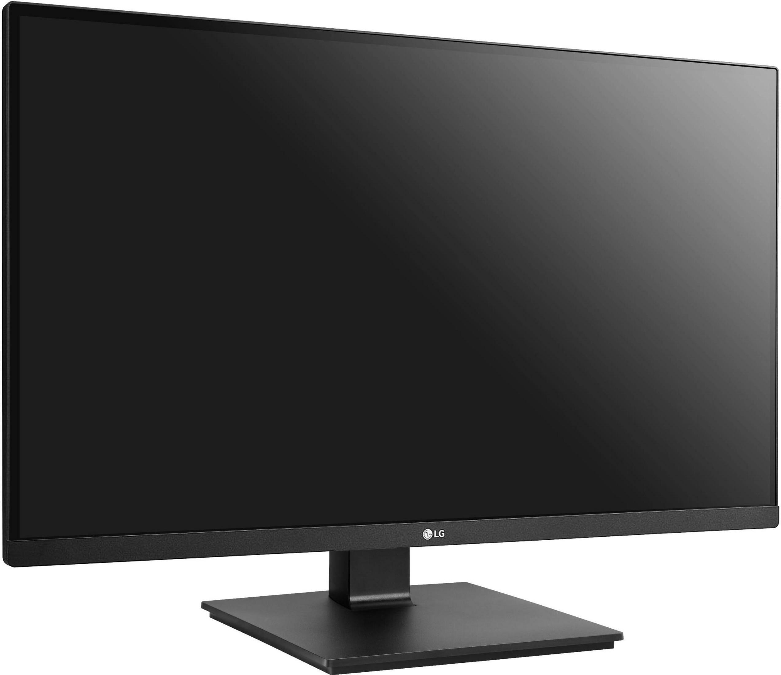 Un monitor LG nero con schermo ampio e scuro e base rettangolare.