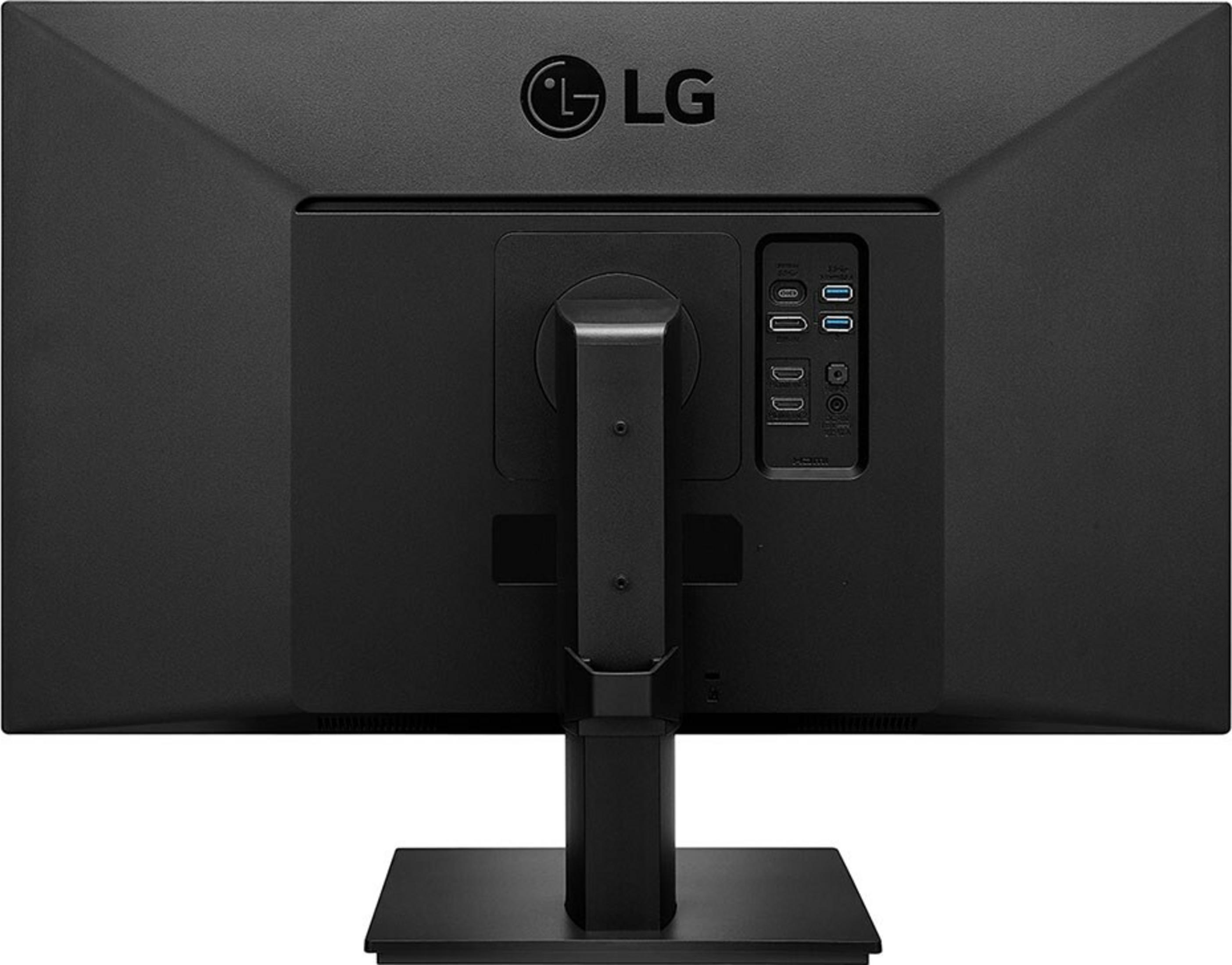 Tył czarnego monitora LG z portami.