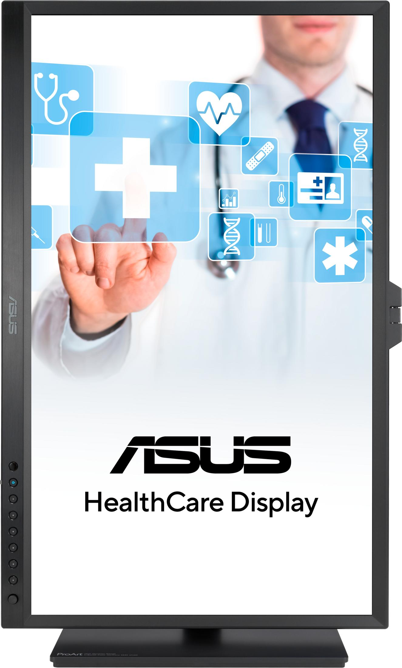 Un médecin touche des icônes médicales sur un écran affichant ASUS Healthcare Display.