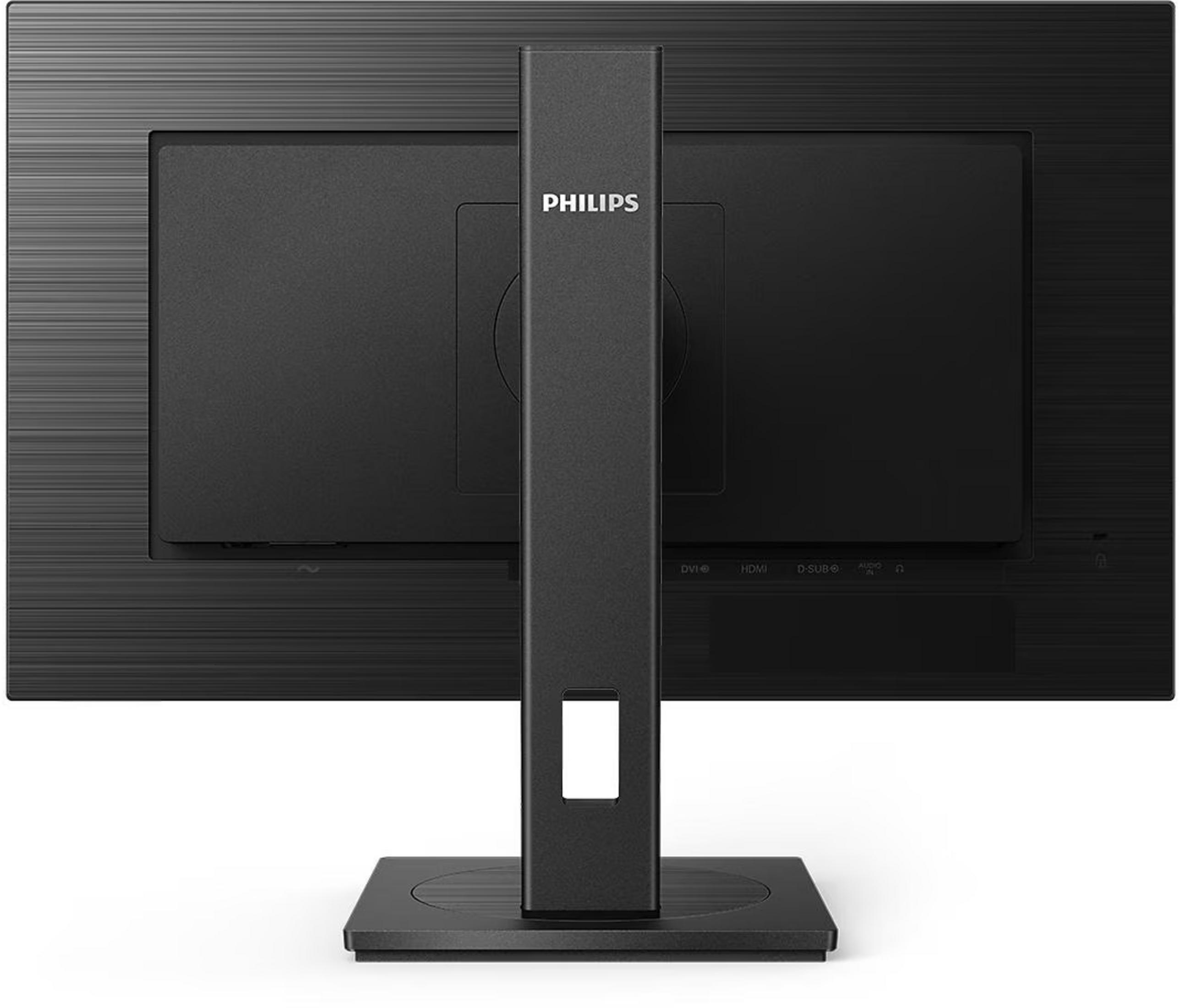 Vista trasera de un monitor negro con logo Philips y puertos.