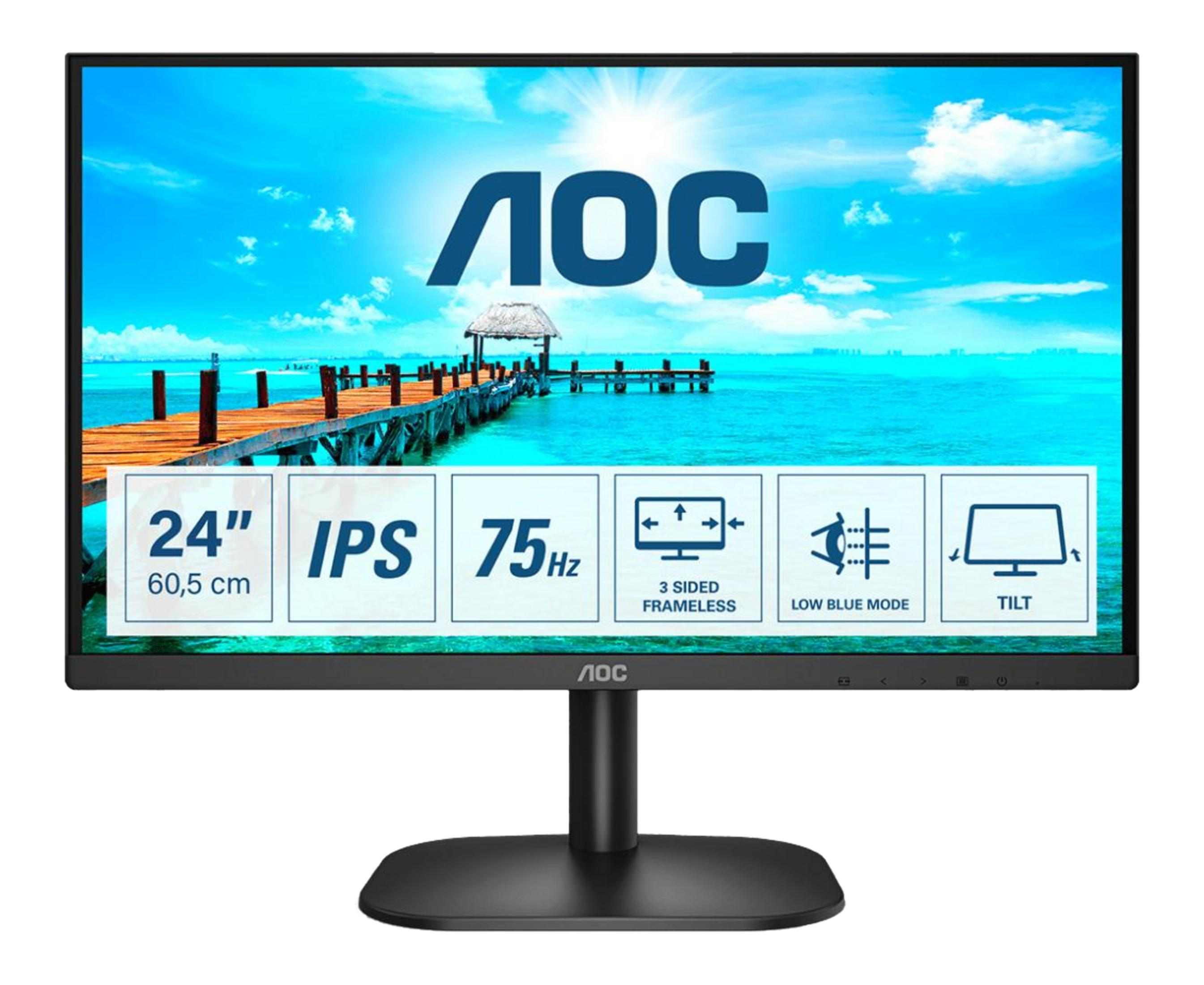 Monitor AOC de 24 pulgadas, IPS, 75Hz, sin marco, modo luz azul.