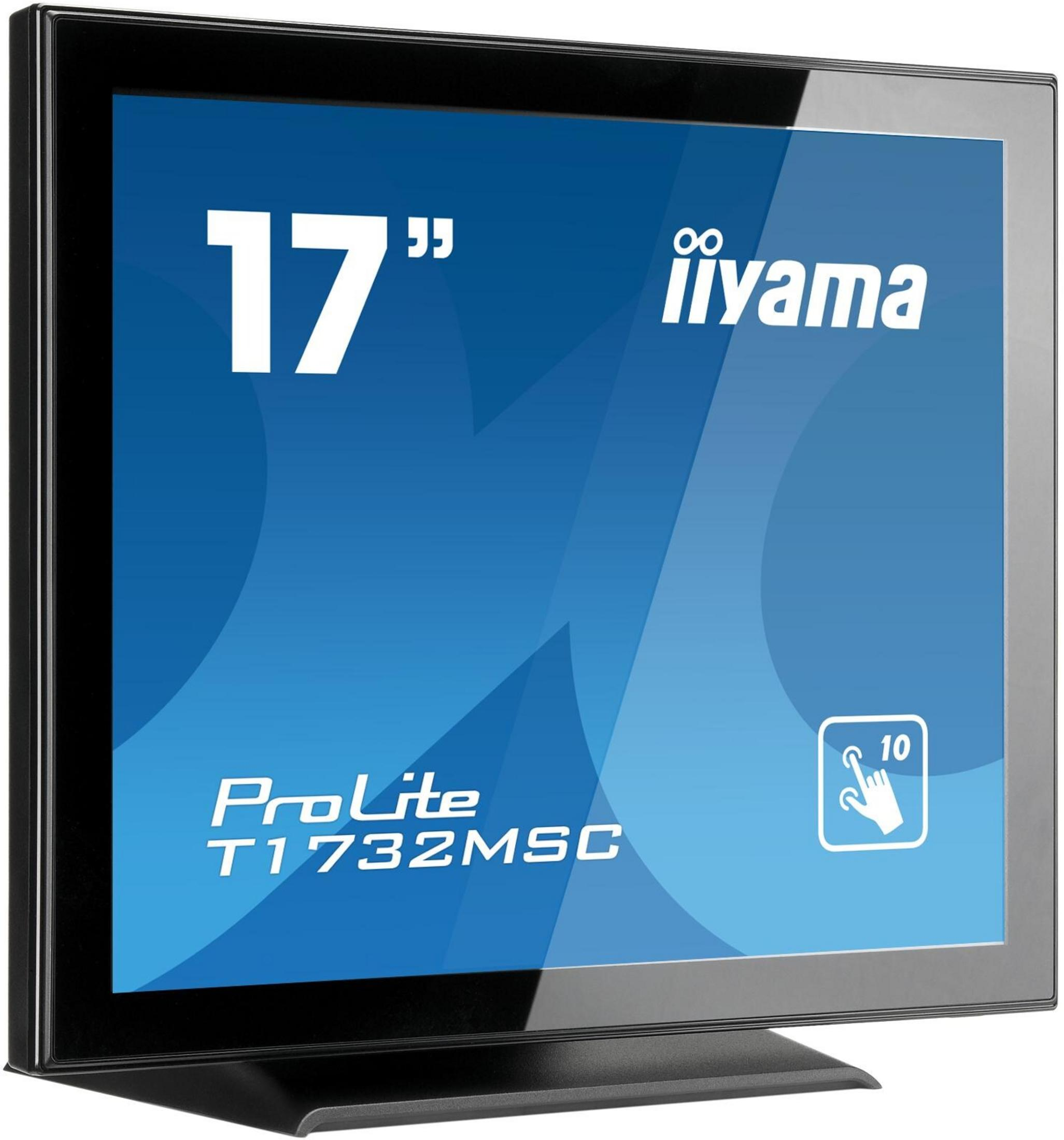 17-calowy monitor dotykowy iiyama ProLite T1732MSC z białym tekstem na niebieskim tle.