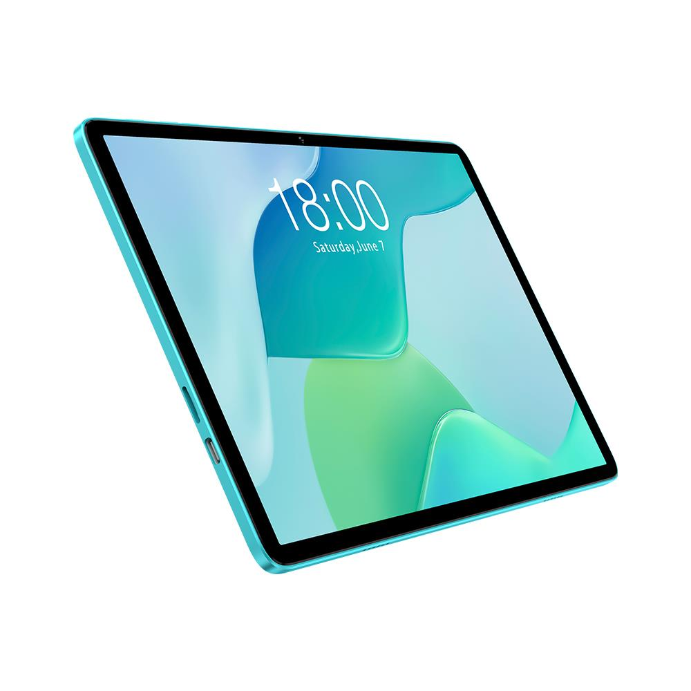 Turkuaz bir tablet ekranında 18:00 ve 7 Haziran Cumartesi'yi gösteriyor.