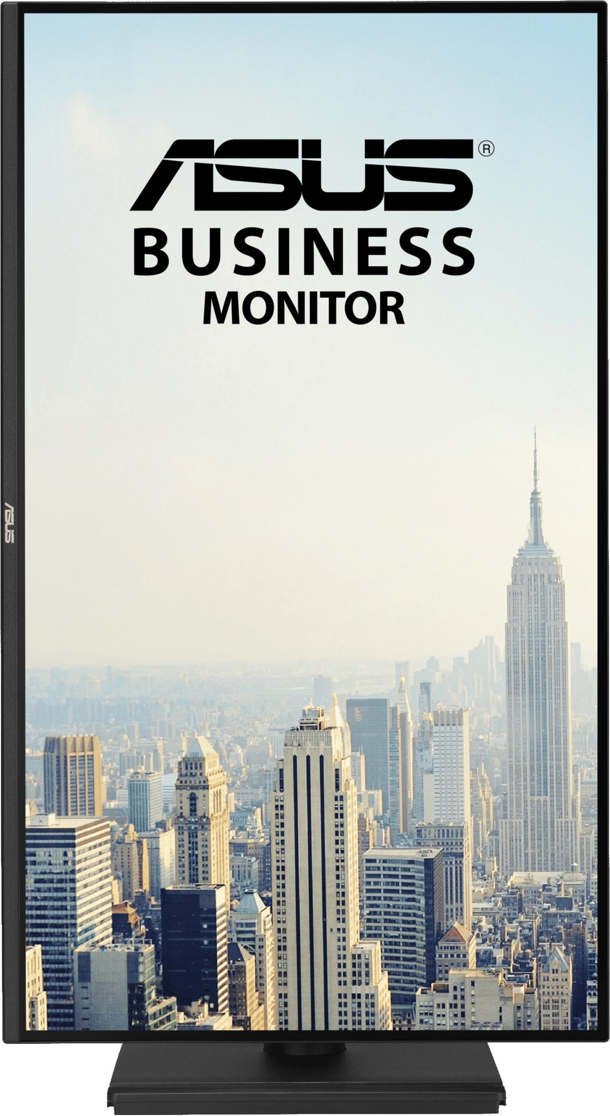 ASUS BUSINESS MONITOR text above a New York City skyline.