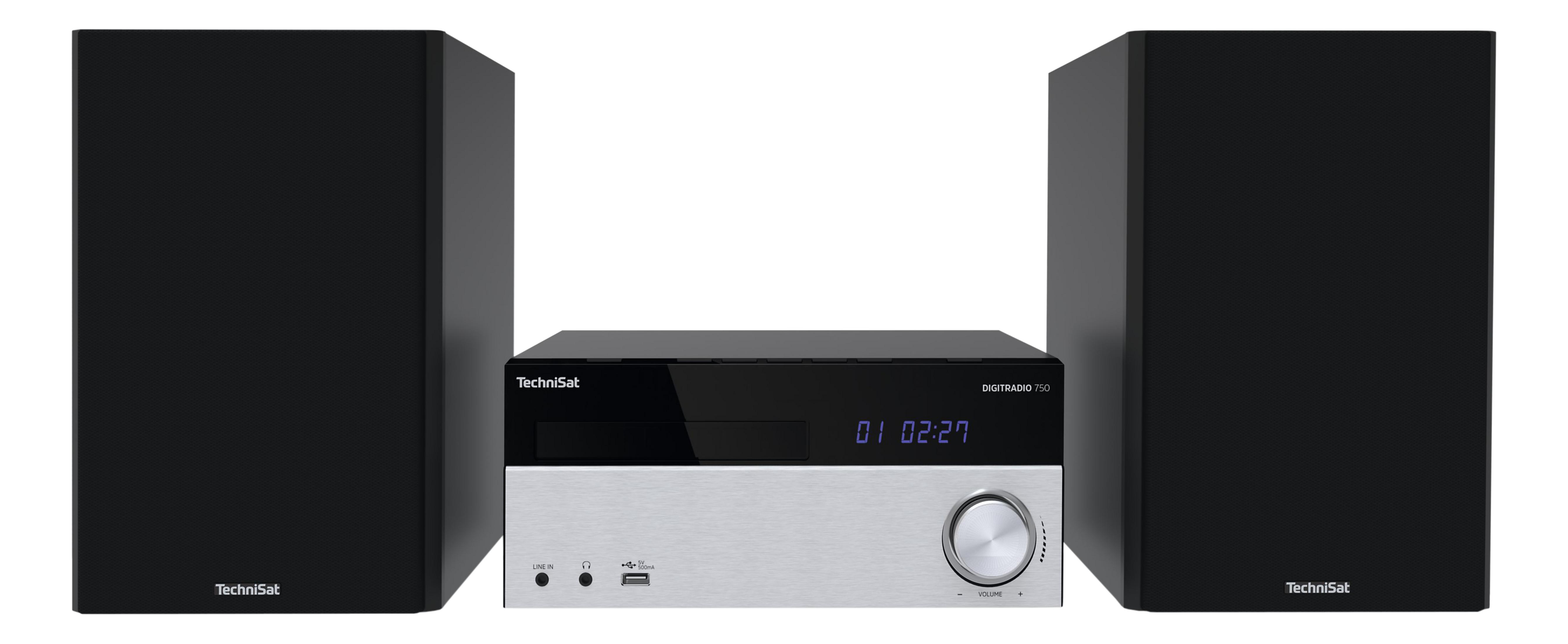 Ein TechniSat Digiradio 750 mit zwei schwarzen Lautsprechern.