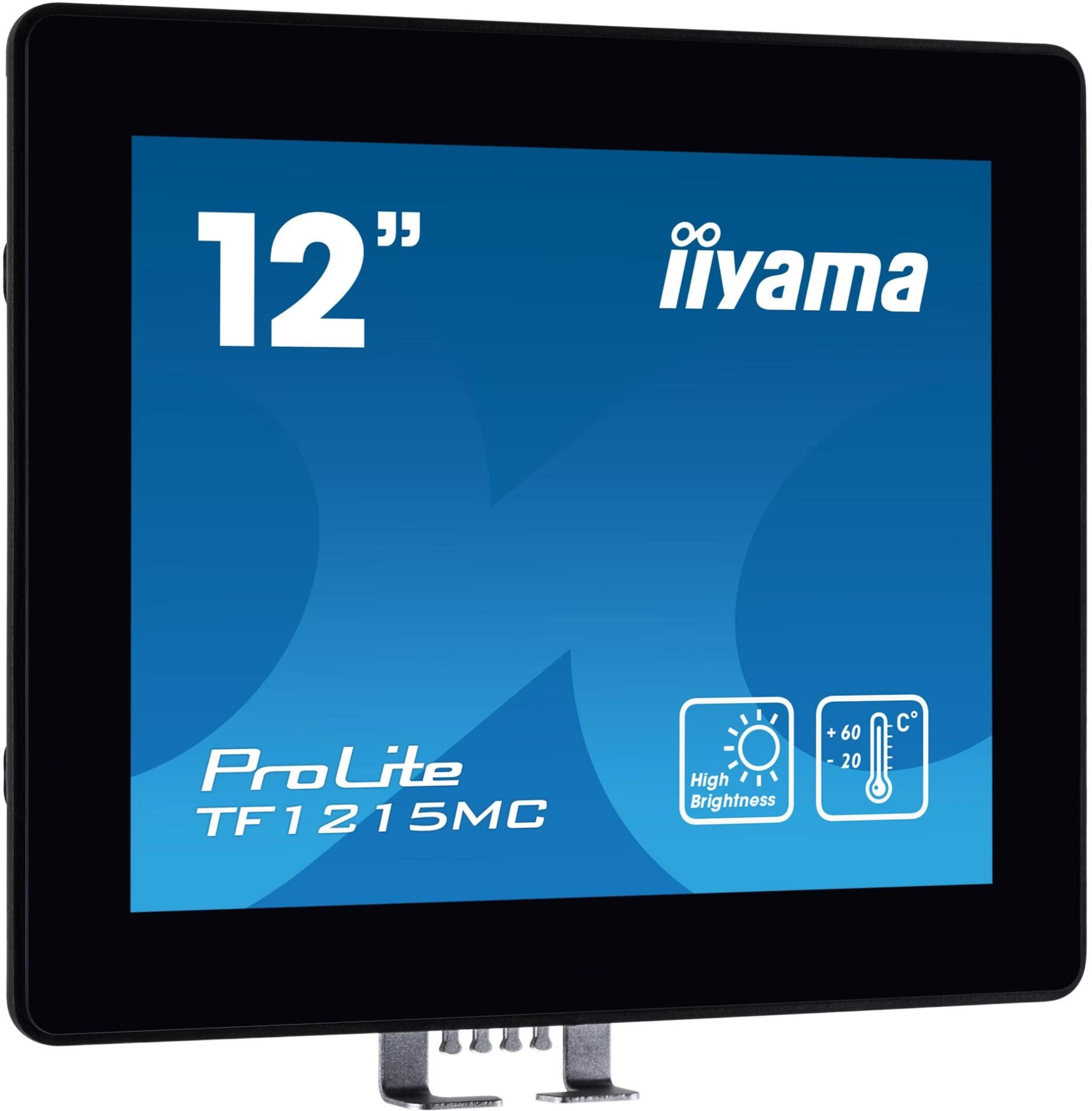 12-Zoll iiyama ProLite TF1215MC Monitor mit Helligkeits- und Temperaturanzeige.