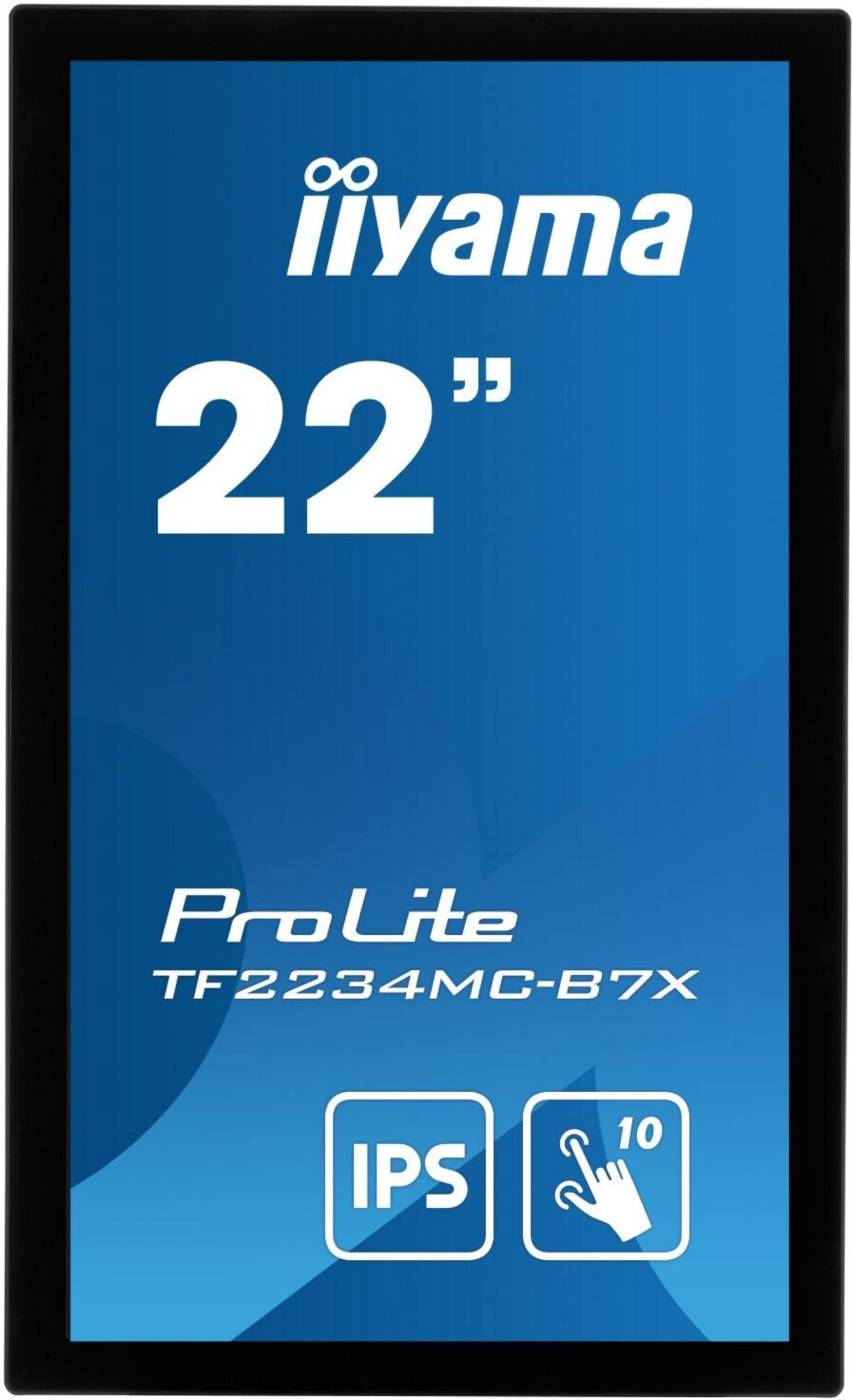 22-calowy monitor Iiyama z logo ProLite, ikonami IPS i obsługą dotyku 10 palców.