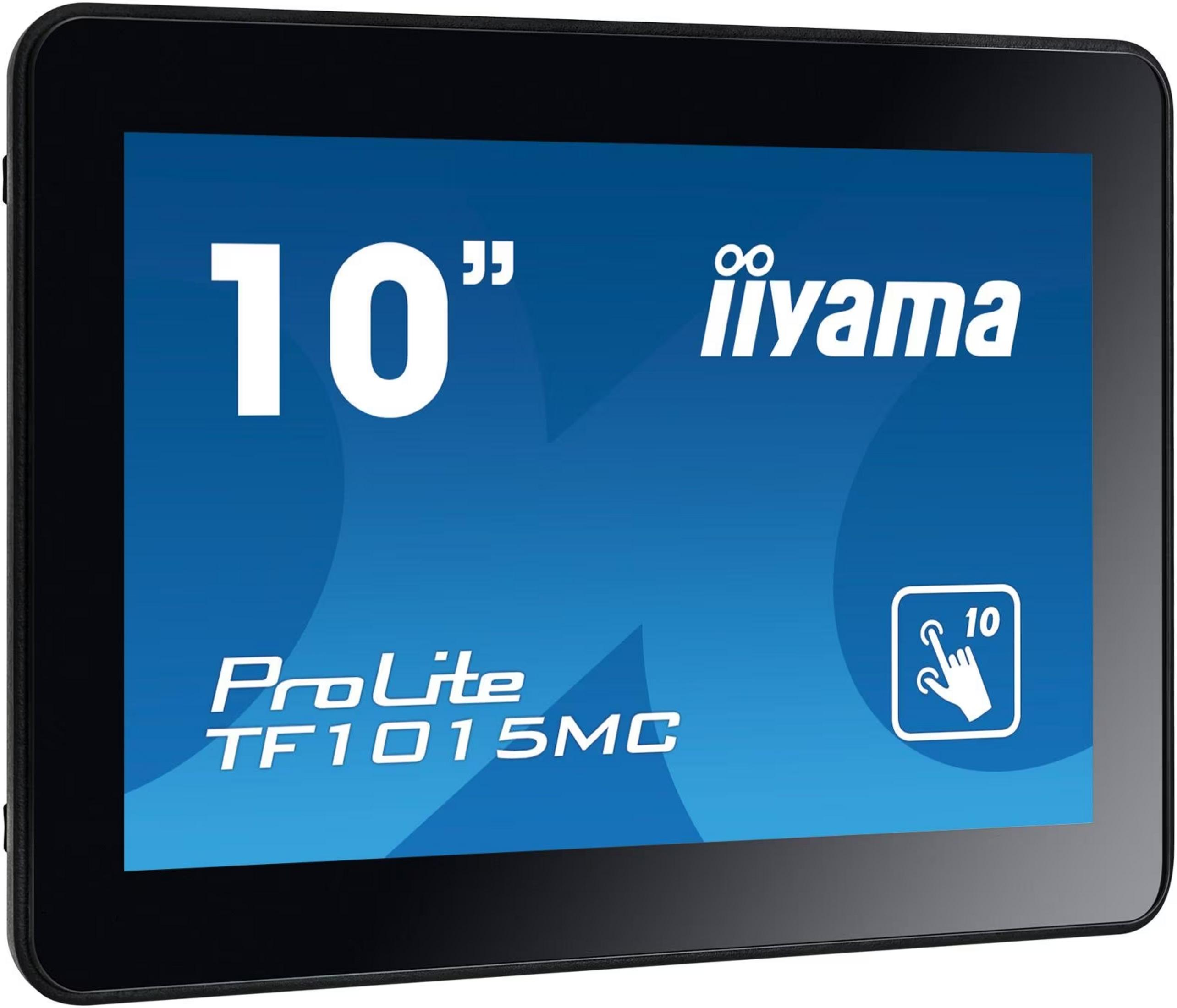 Ein schwarzer 10-Zoll-Touchscreen-Monitor mit dem iiyama-Logo und „ProLite TF1015MC“.