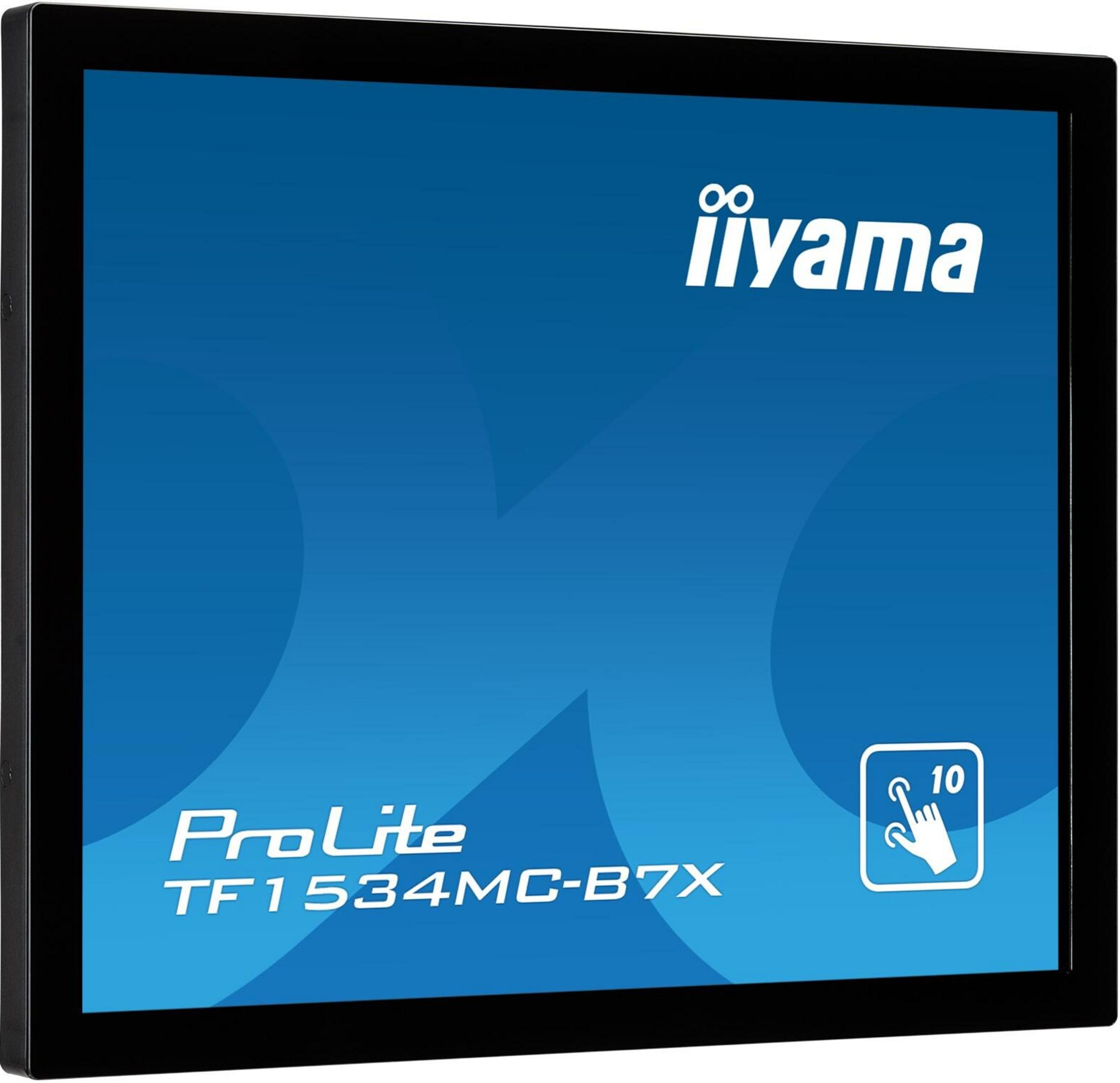 A black touchscreen monitor with a blue background and Iiyama logo.