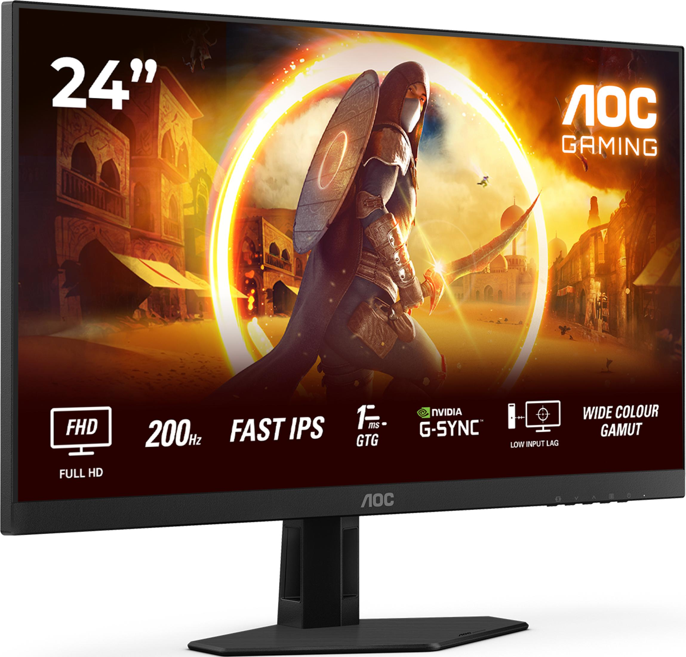 A 24-inch gaming monitor featuring FHD, 200Hz, Fast IPS, and G-Sync.