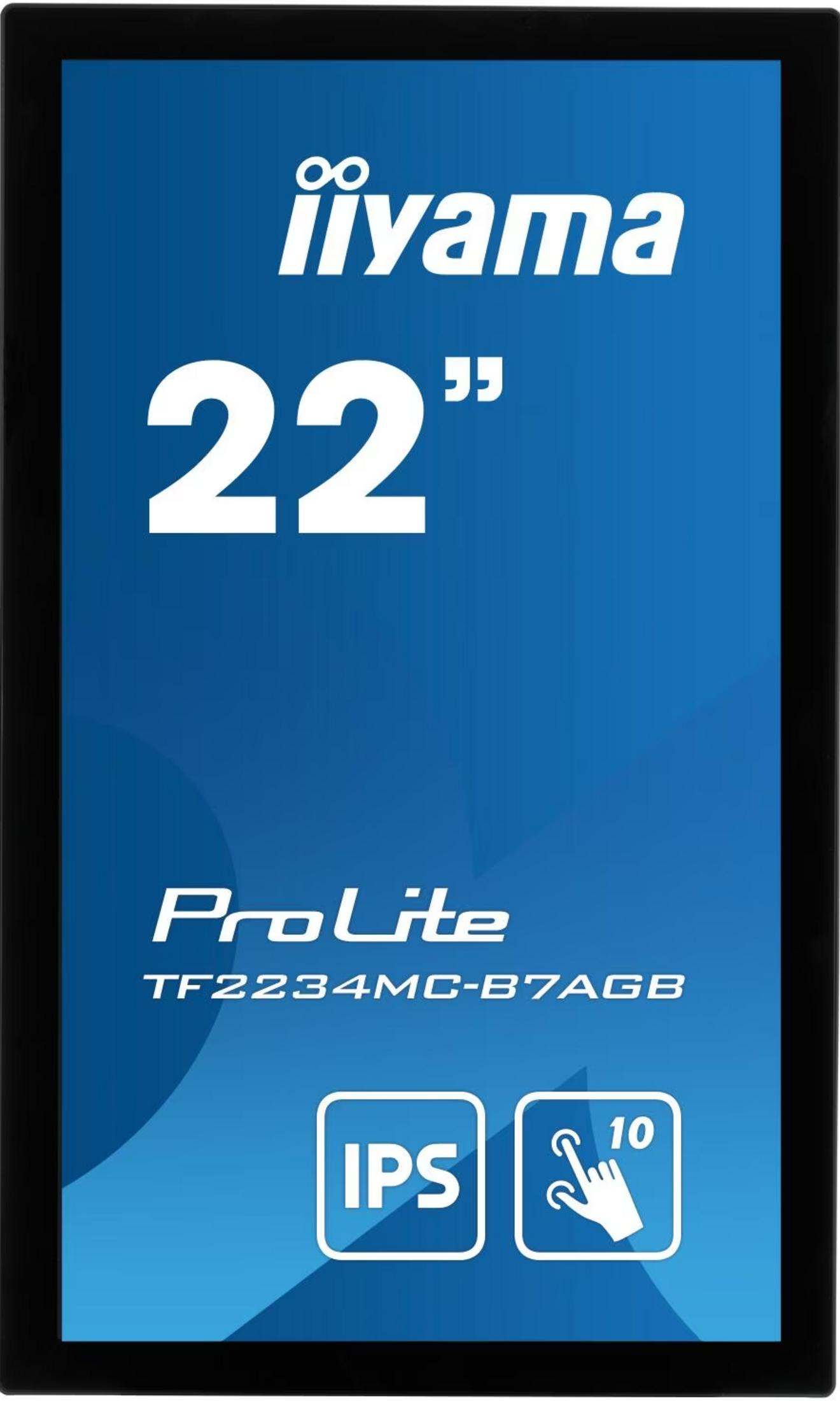 Ein 22-Zoll-iiyama-Monitor mit ProLite-Logo und IPS-Touchscreen.