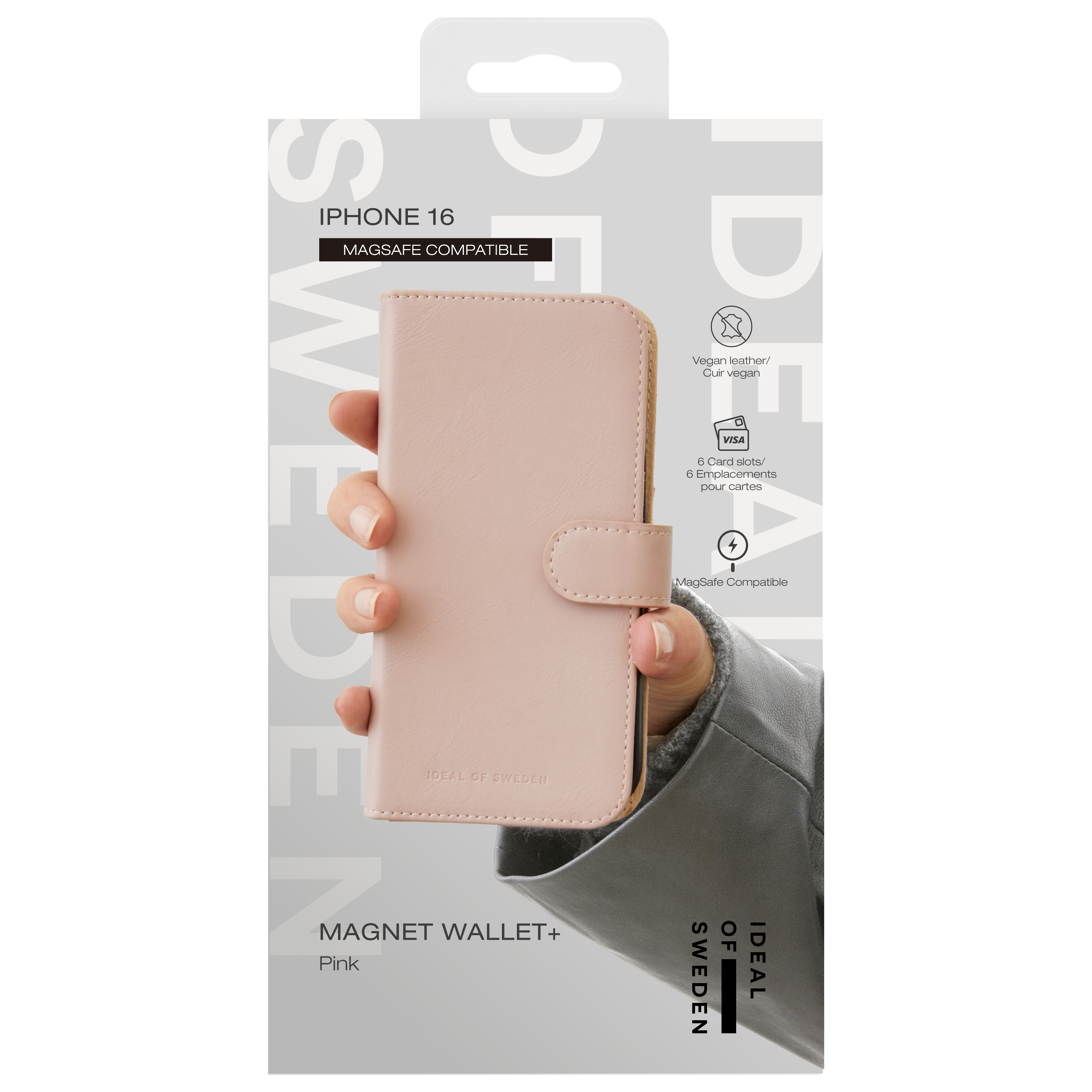 Ein rosafarbener iPhone 16 Magnet Wallet+ von Ideal of Sweden.