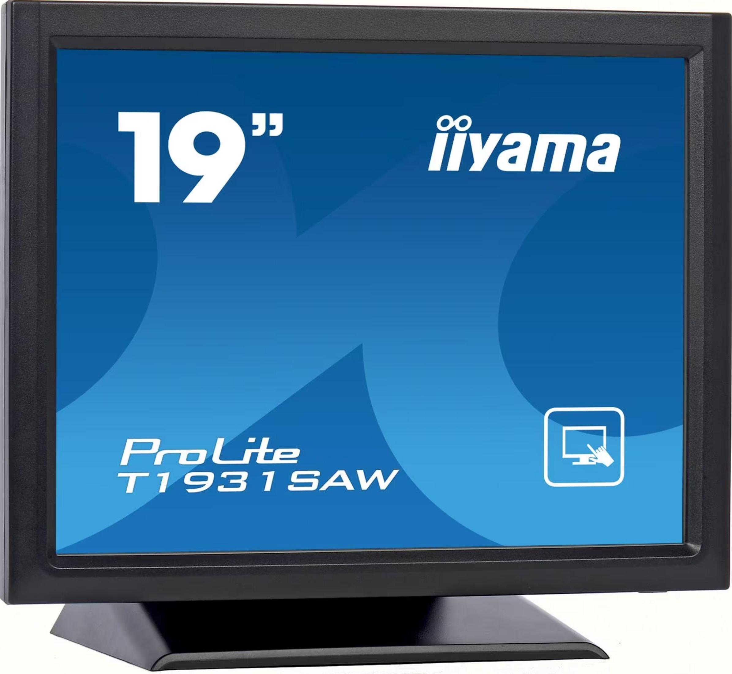 Un monitor touchscreen iiyama ProLite T1931SAW da 19 pollici con sfondo blu.