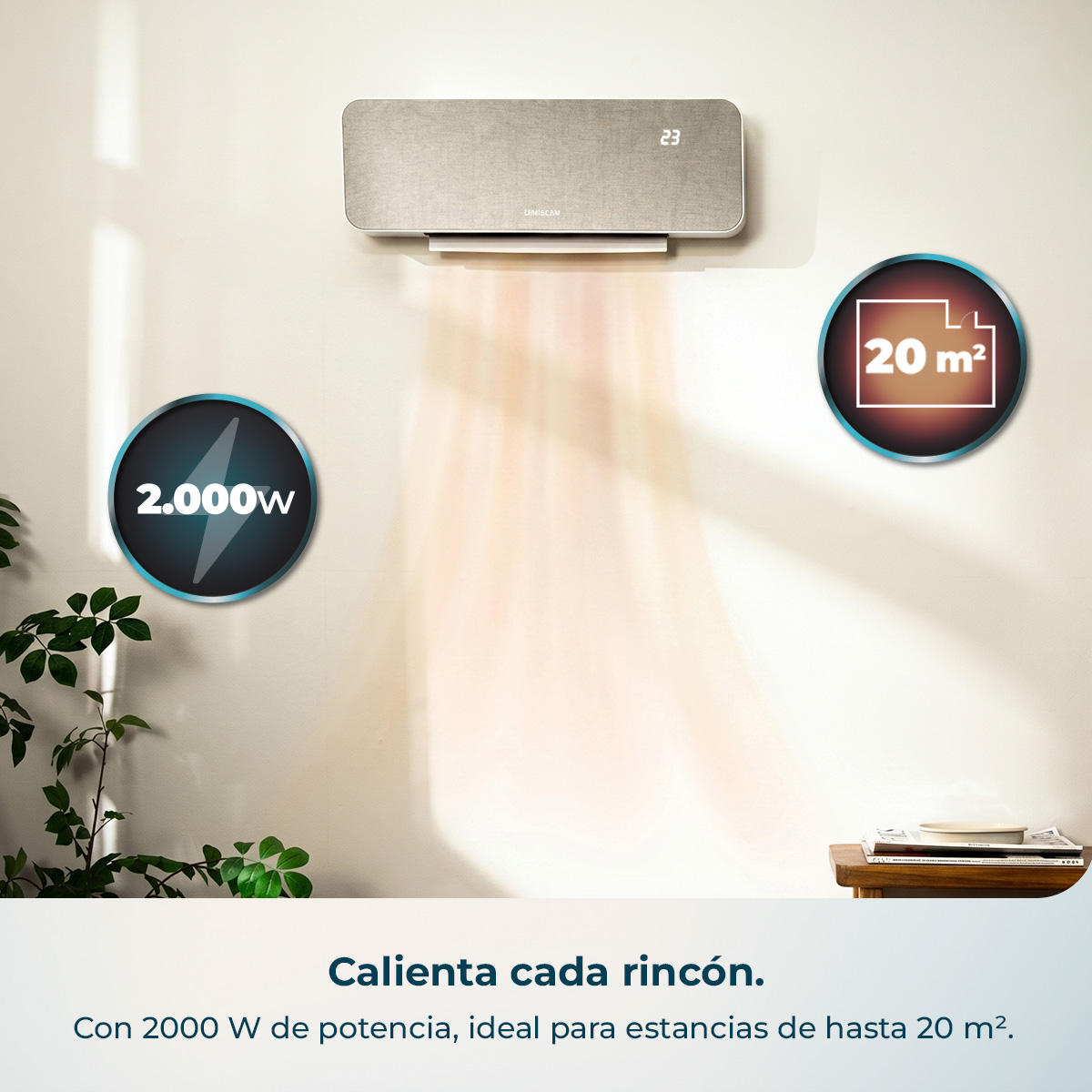 Condizionatore riscalda 20 m² con 2000W.