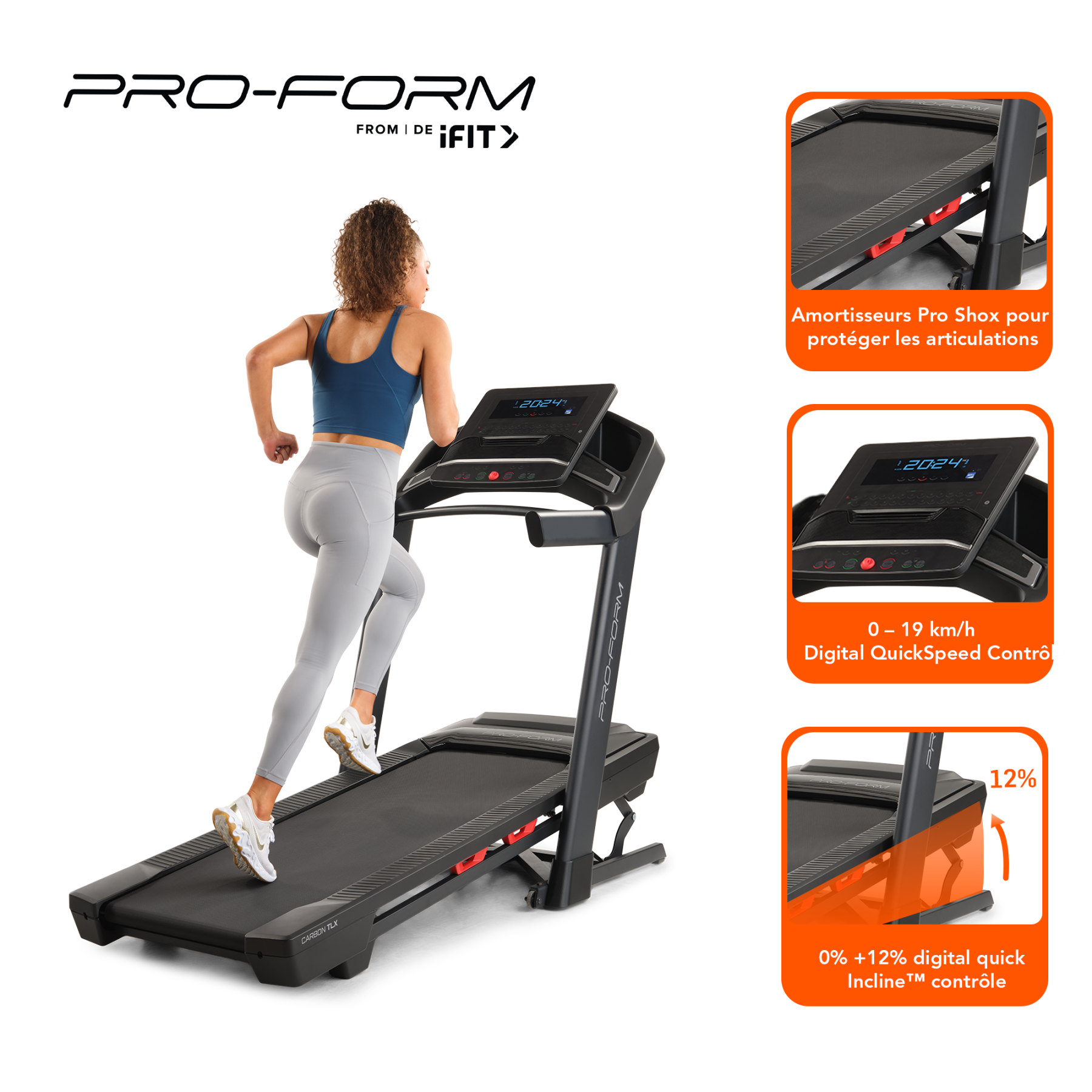 Eine Frau läuft auf einem ProForm Laufband mit digitaler Steuerung.