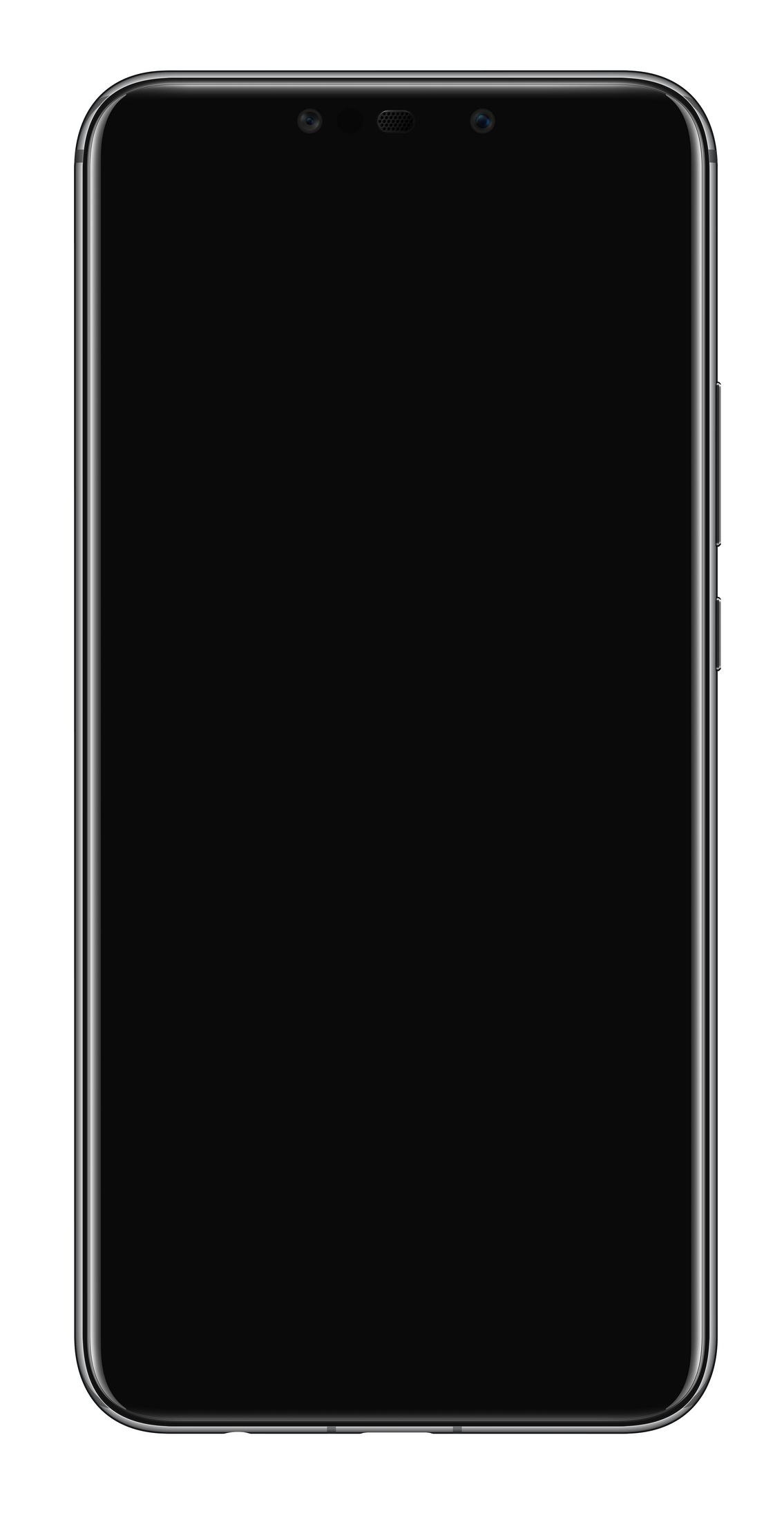 Czarny smartfon z srebrną ramką i dwoma przednimi aparatami.