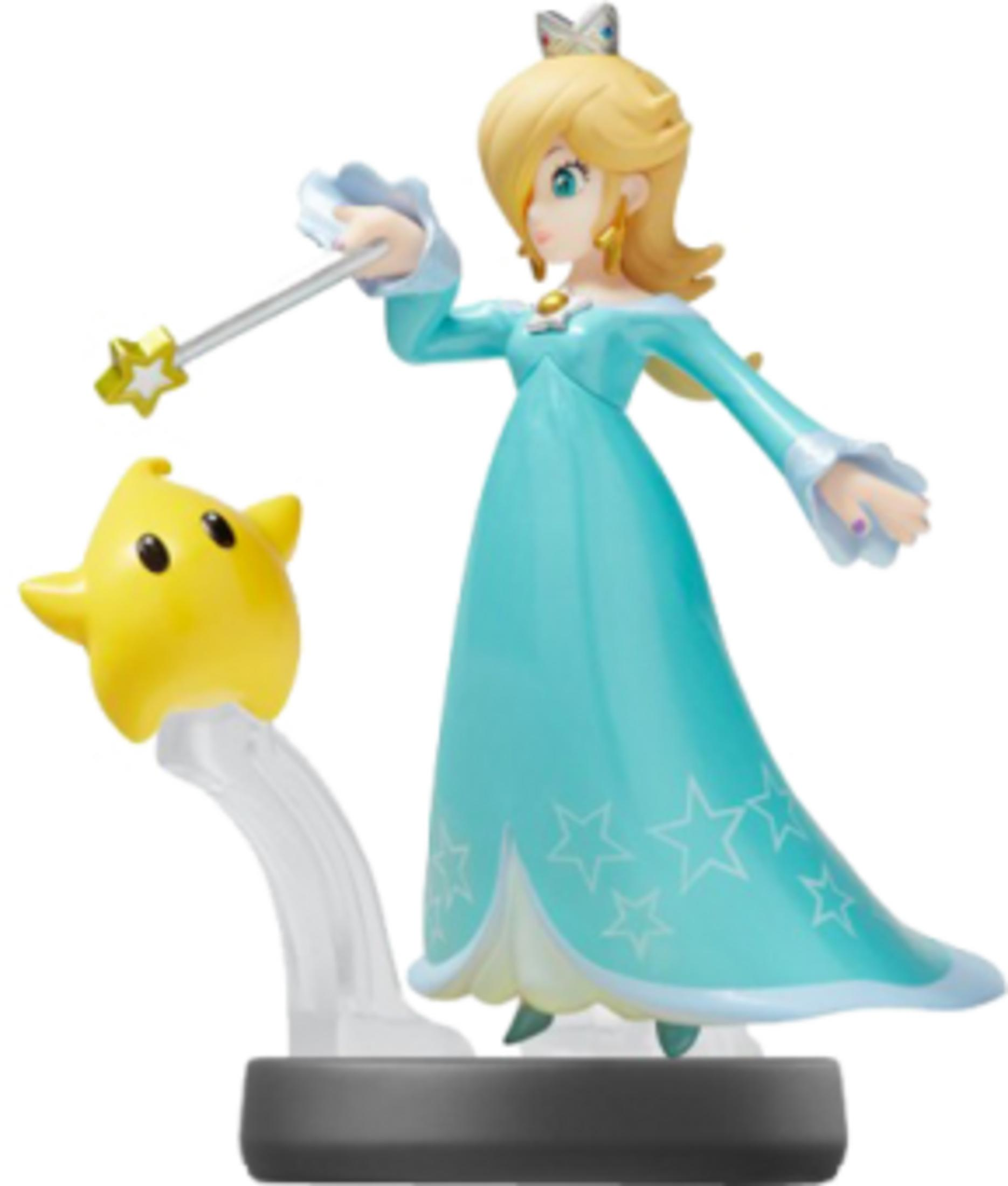 Rosalina mit Sternenstab und Luma-Figur auf Sockel.