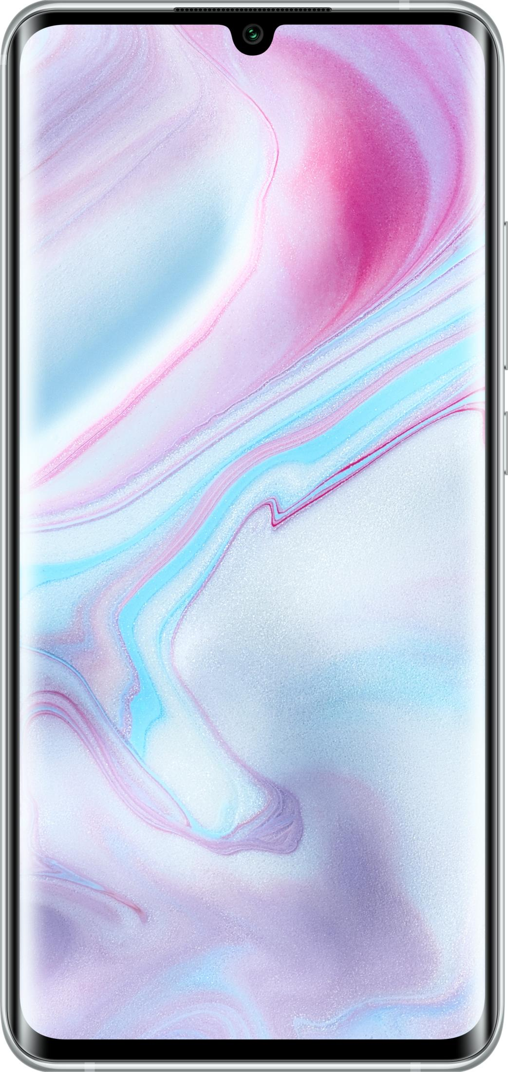 Smartfon z abstrakcyjnym, płynnym tłem w odcieniach różu i błękitu.