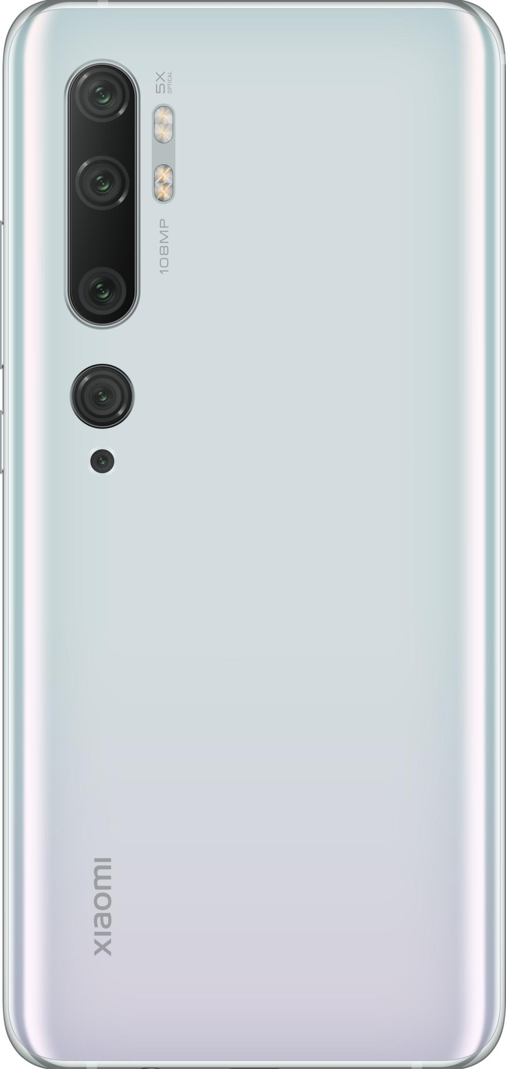 Tył białego smartfona z trzema aparatami i logo Xiaomi.