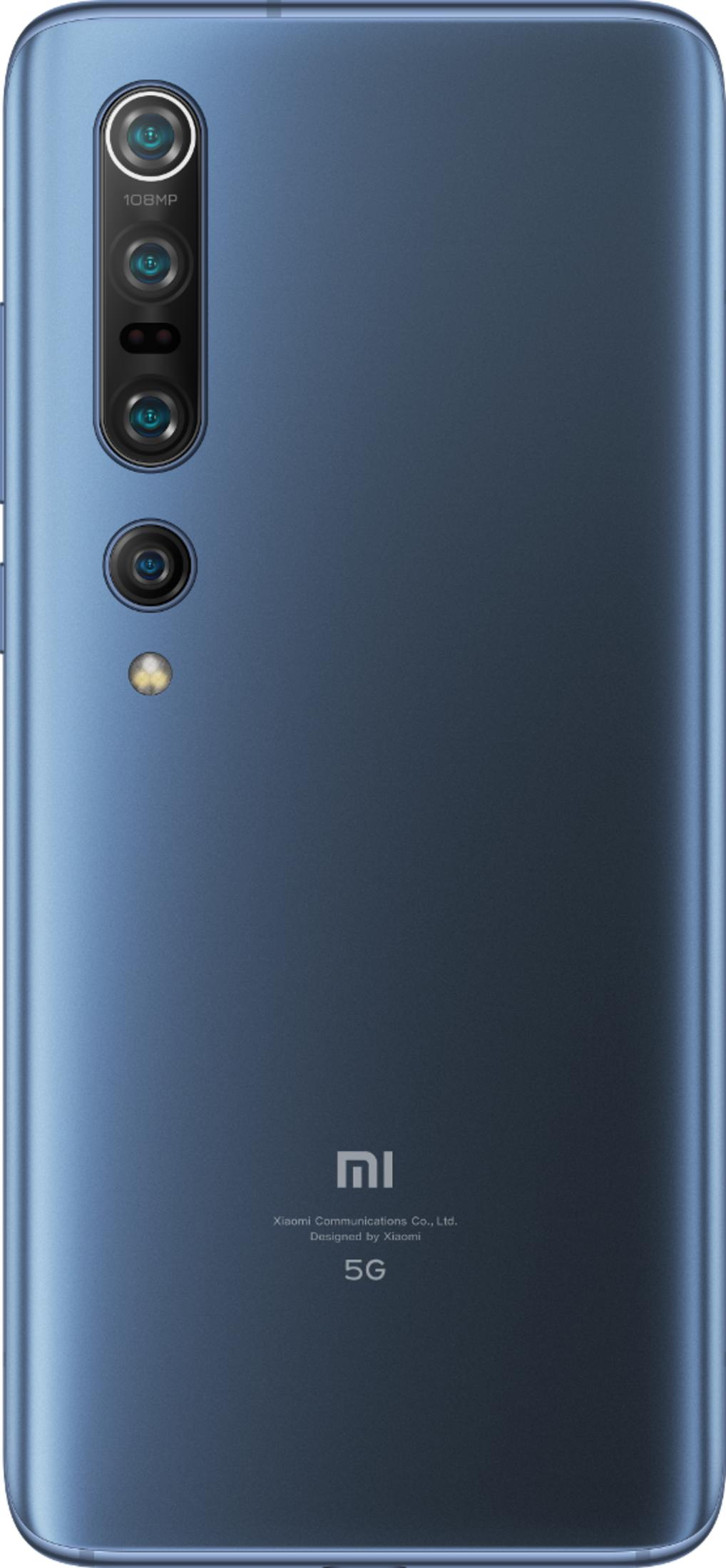 Rückseite eines blauen Xiaomi Smartphones mit vier Kameras und 5G-Logo.