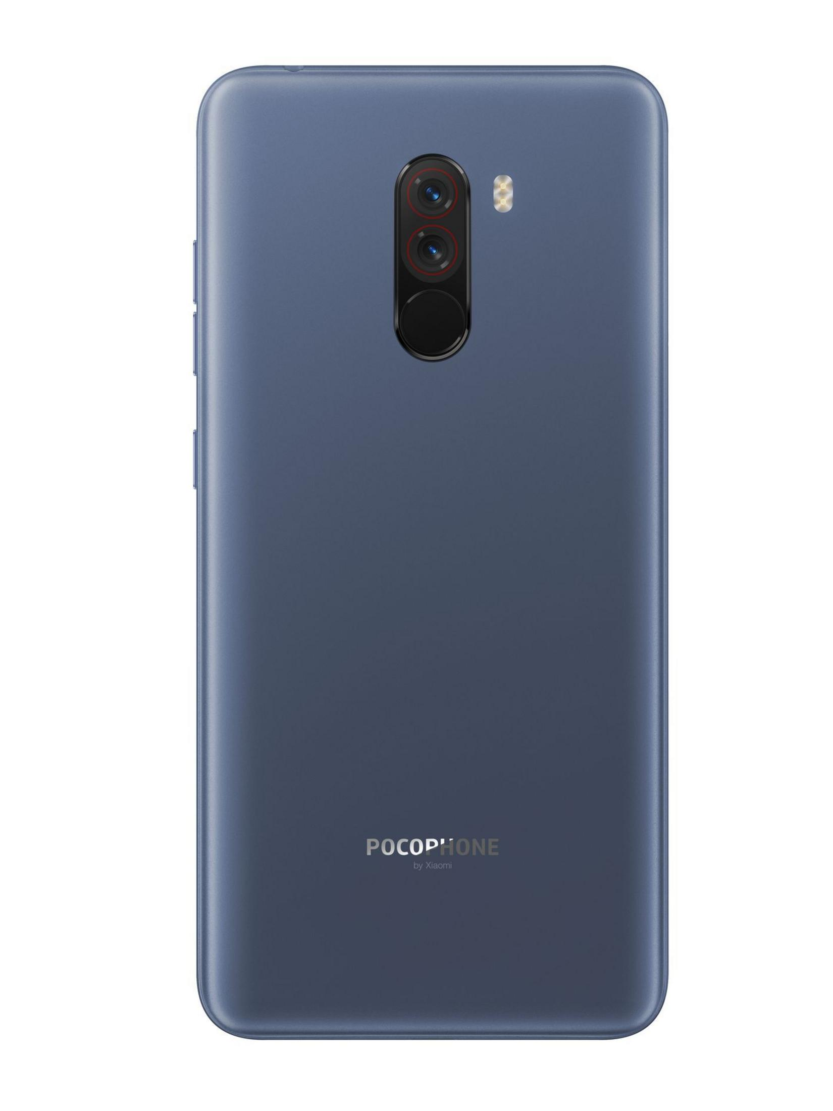 Rückseite eines blauen Smartphones mit zwei Kameras und Blitz.