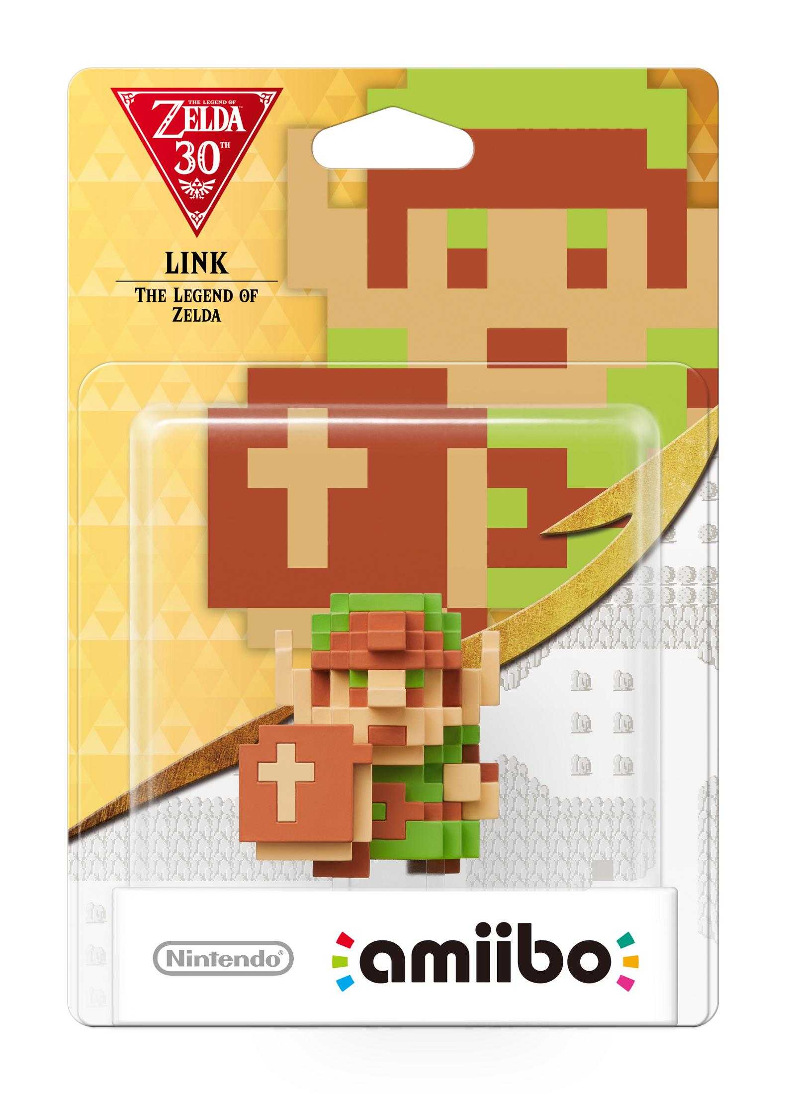 Figura amiibo pixelada de Link de la edición 30 aniversario de Zelda.