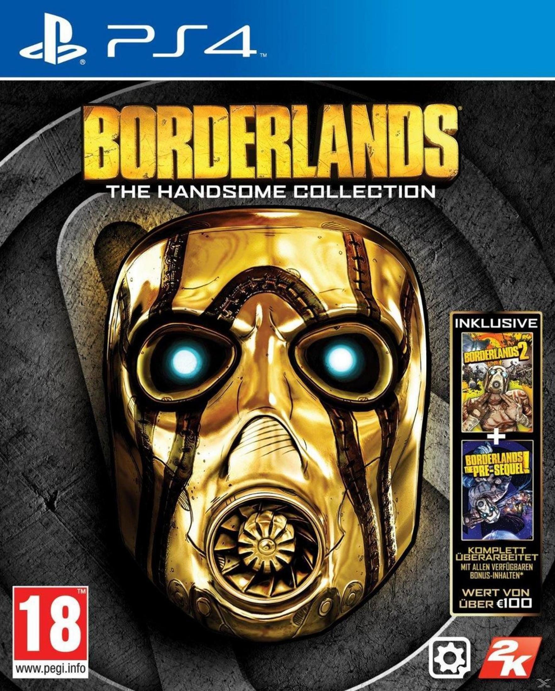 Jeu PS4 'Borderlands: The Handsome Collection' avec masque doré et logos du jeu.