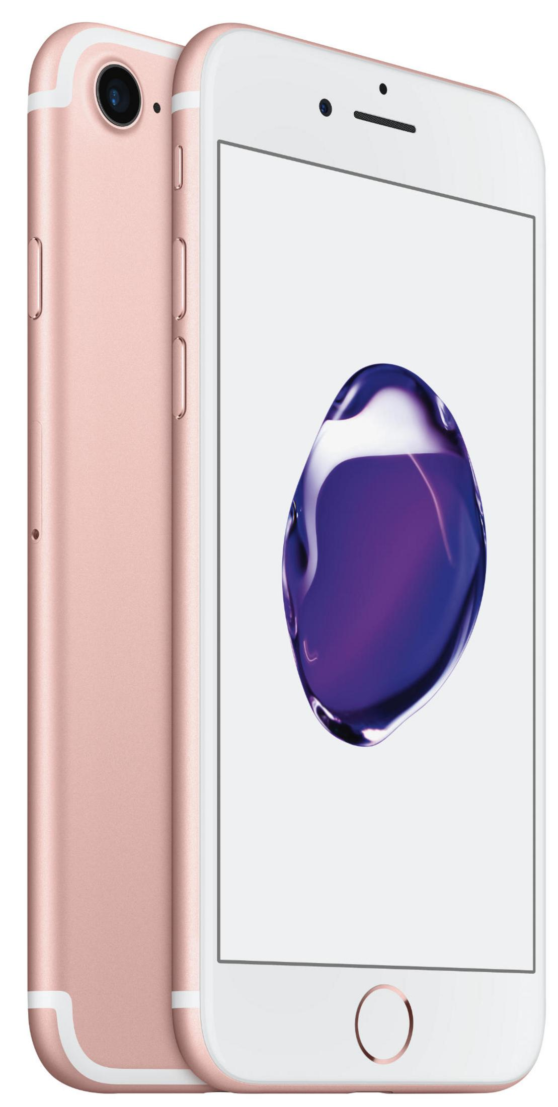 Dwa różowo-złote iPhone'y obok siebie, jeden pokazujący tył i aparat.