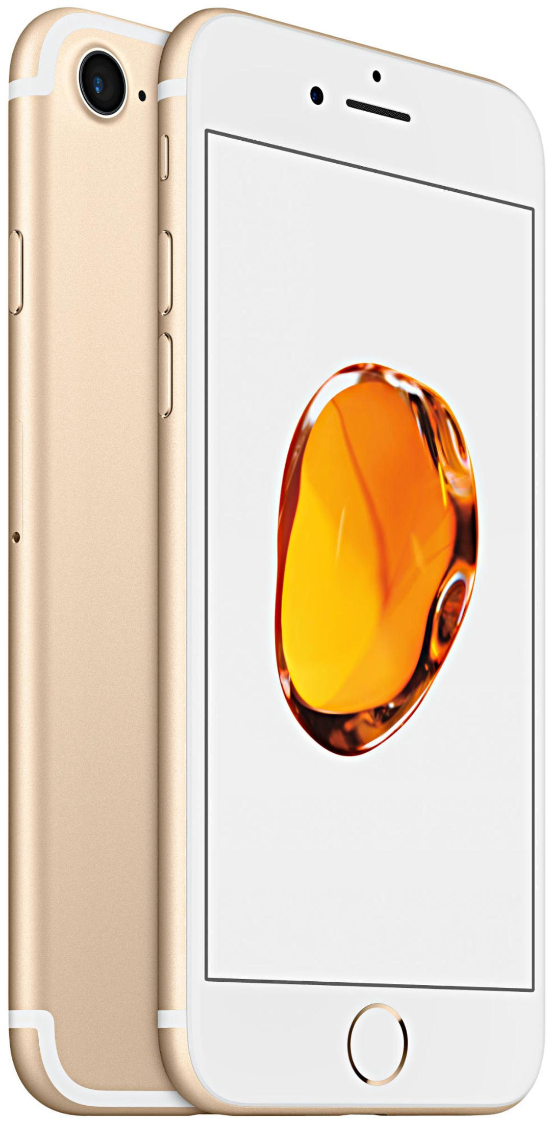 iPhone dorato con schermo bianco che mostra una goccia d'acqua arancione.