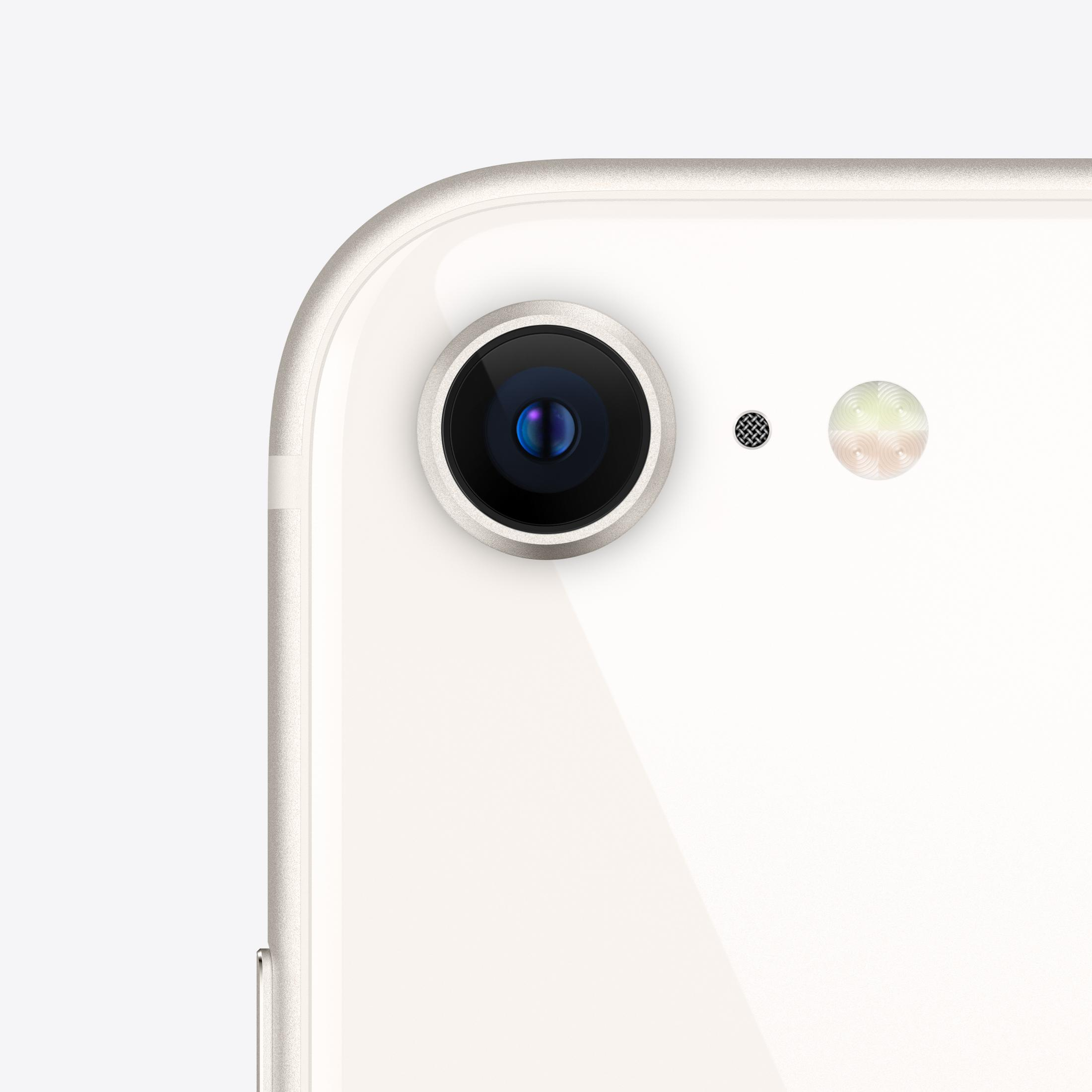 Nahaufnahme des weißen iPhones mit sichtbarer Kamera und Blitz.