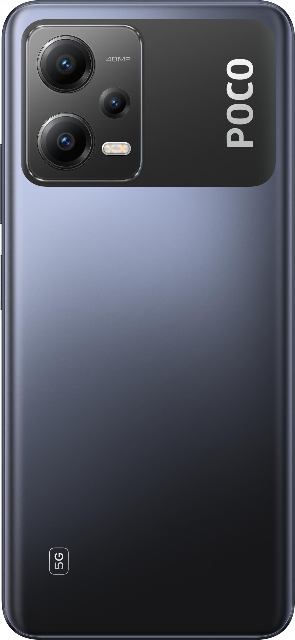 Dunkelgraues Smartphone mit POCO-Logo und 48MP-Kamera.