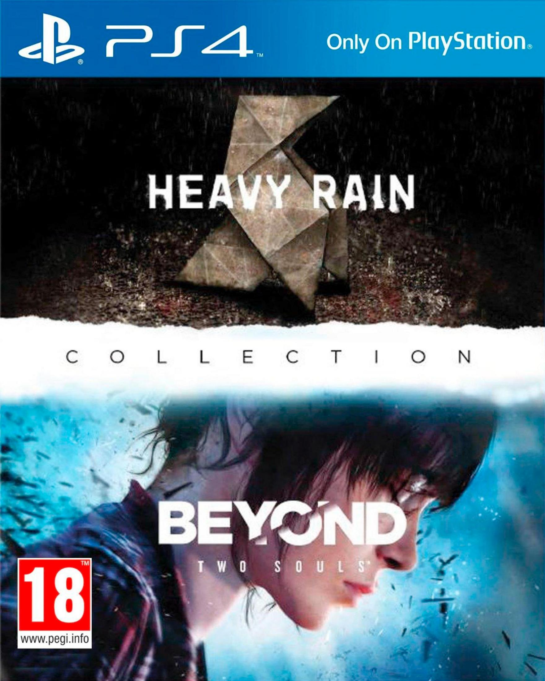 Couverture du jeu PS4 avec Heavy Rain Collection et Beyond Two Souls. 18 ans.
