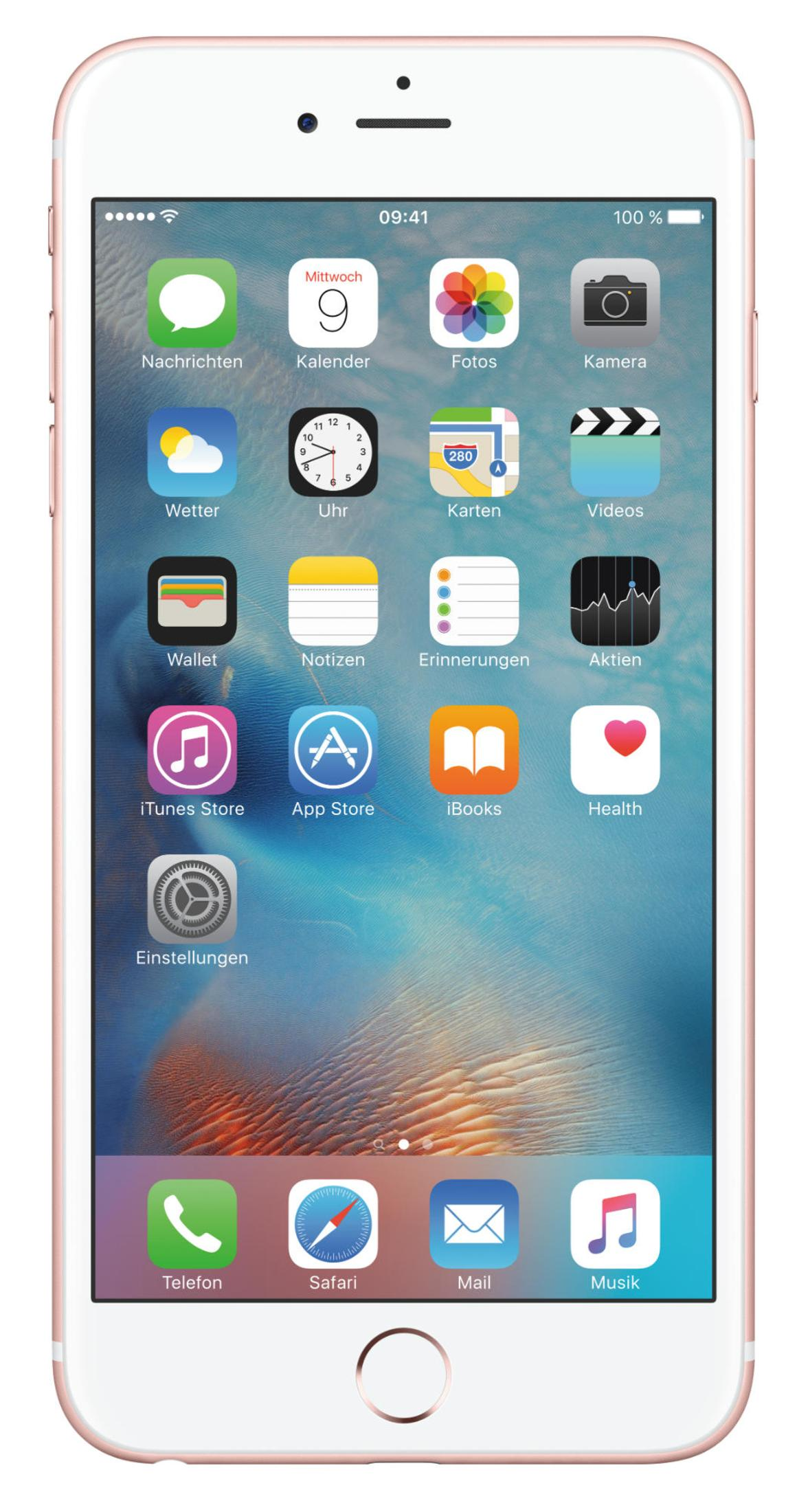 Ein roségoldenes iPhone mit vielen App-Icons auf dem Startbildschirm.