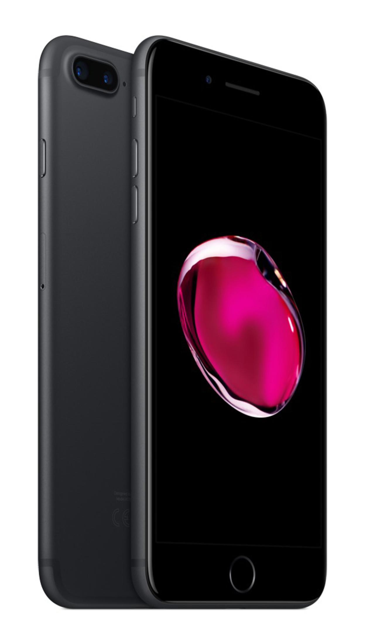 Ein dunkles Smartphone mit einem schwarzen Bildschirm, der ein pinkes Objekt zeigt.