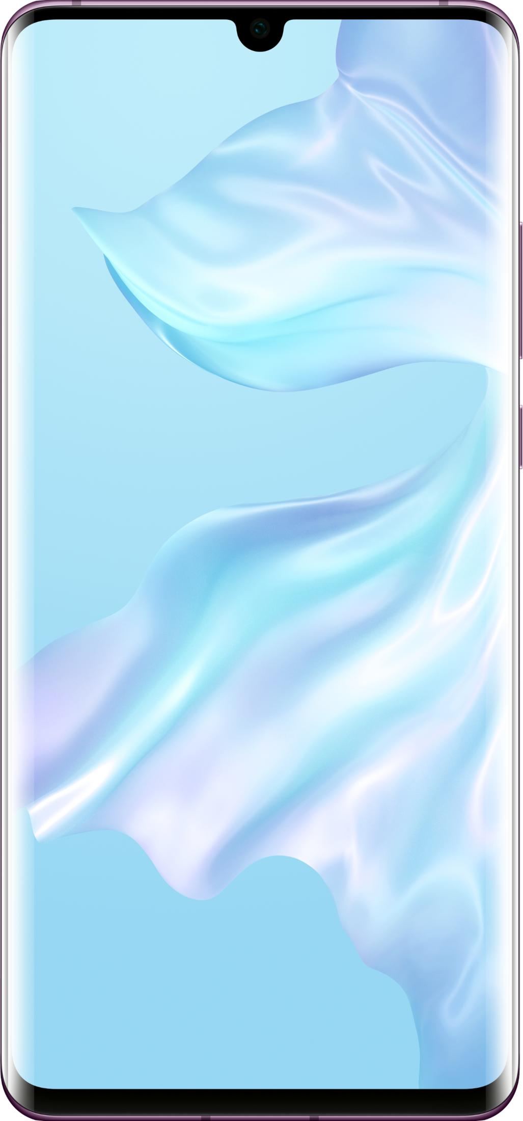 Een smartphone met een blauwe achtergrond en vloeiende stofpatronen.