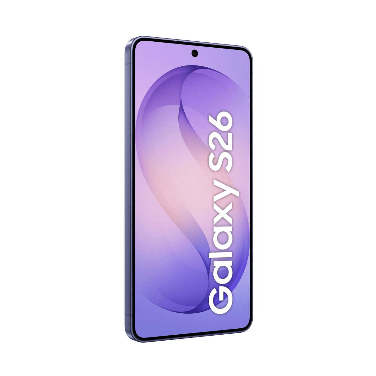 Nowoczesny smartfon z fioletowym tłem i napisem „Galaxy S26”.