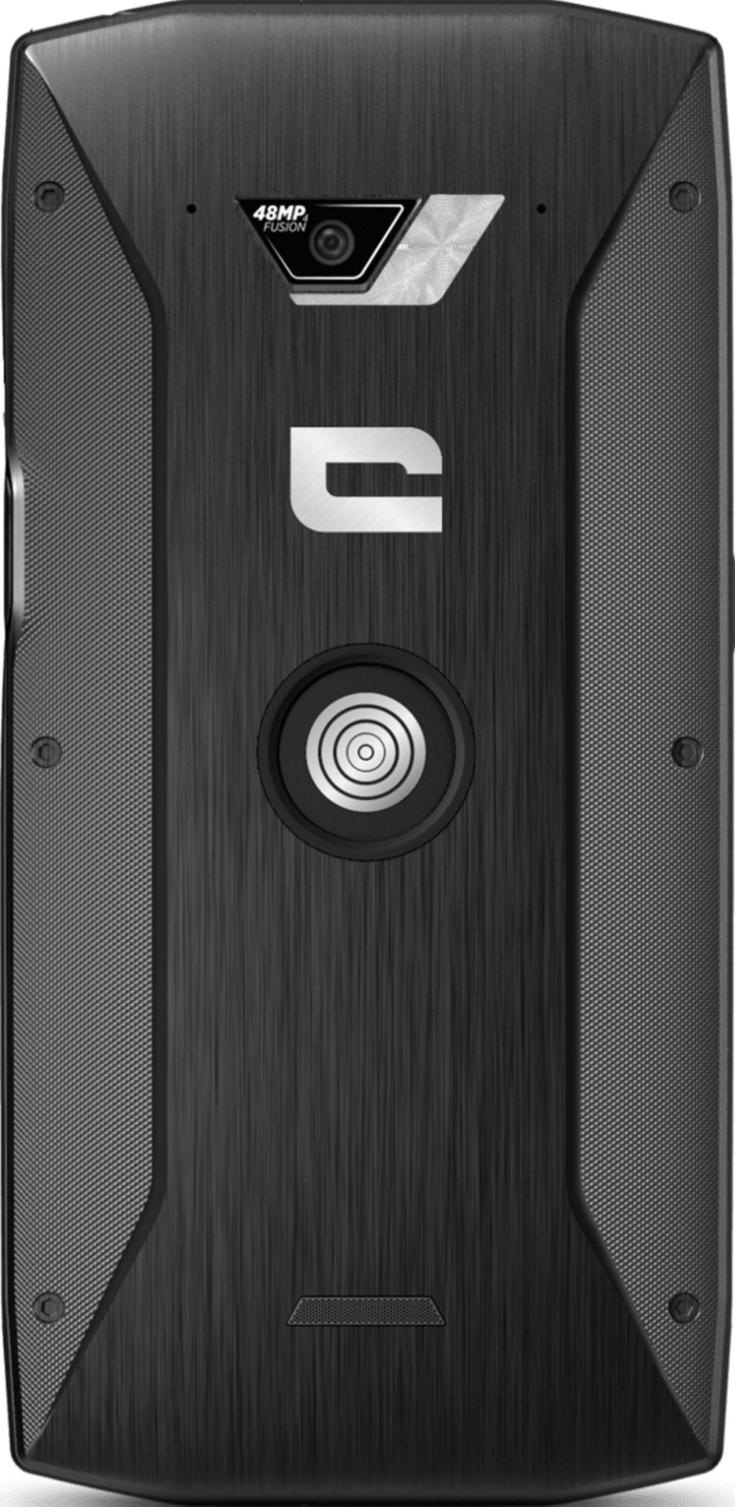 Rückseite eines schwarzen Smartphones mit 48MP-Kamera und Logo.