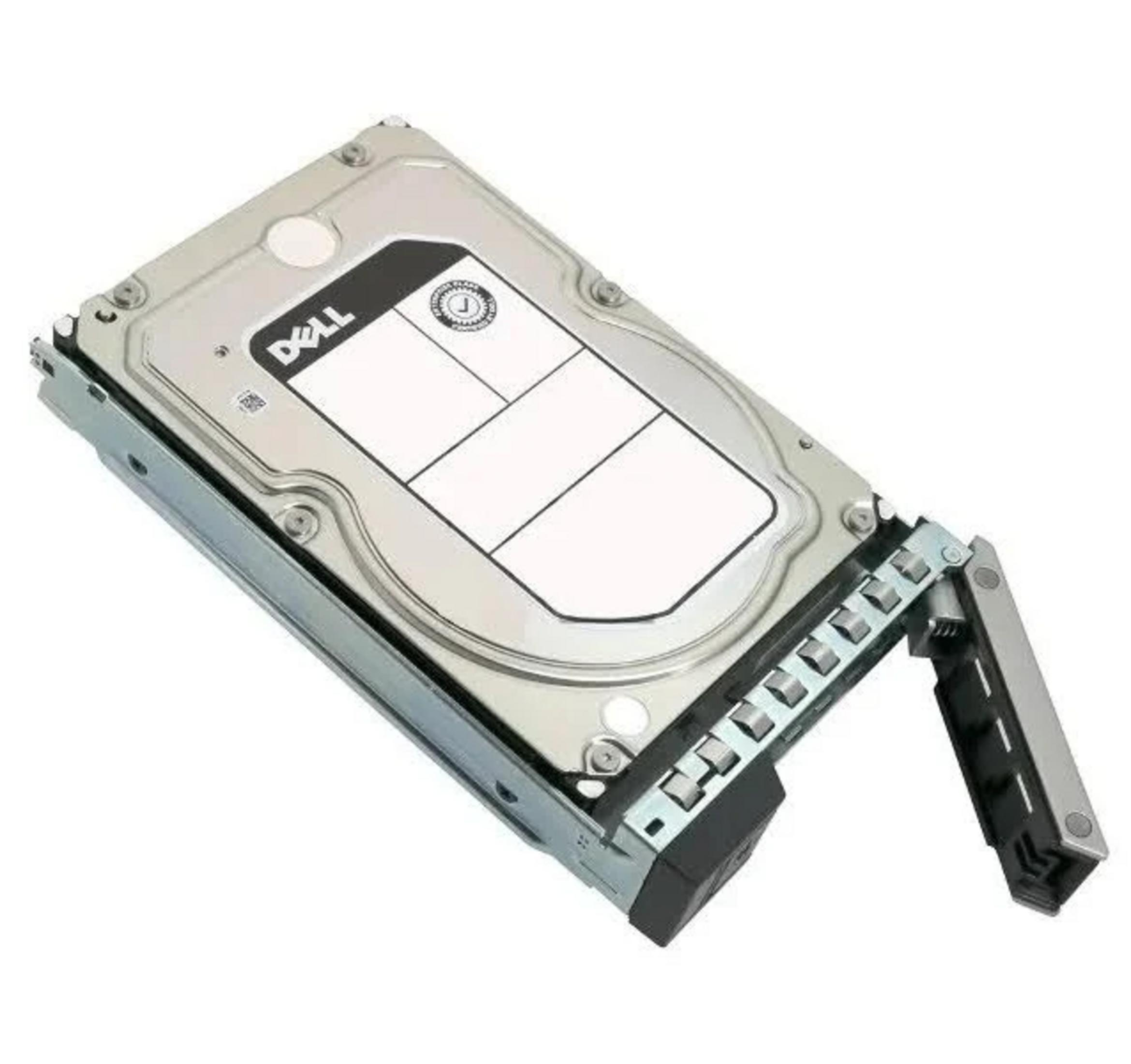 Un hard disk Dell con scocca argentata e connettori neri su sfondo bianco.