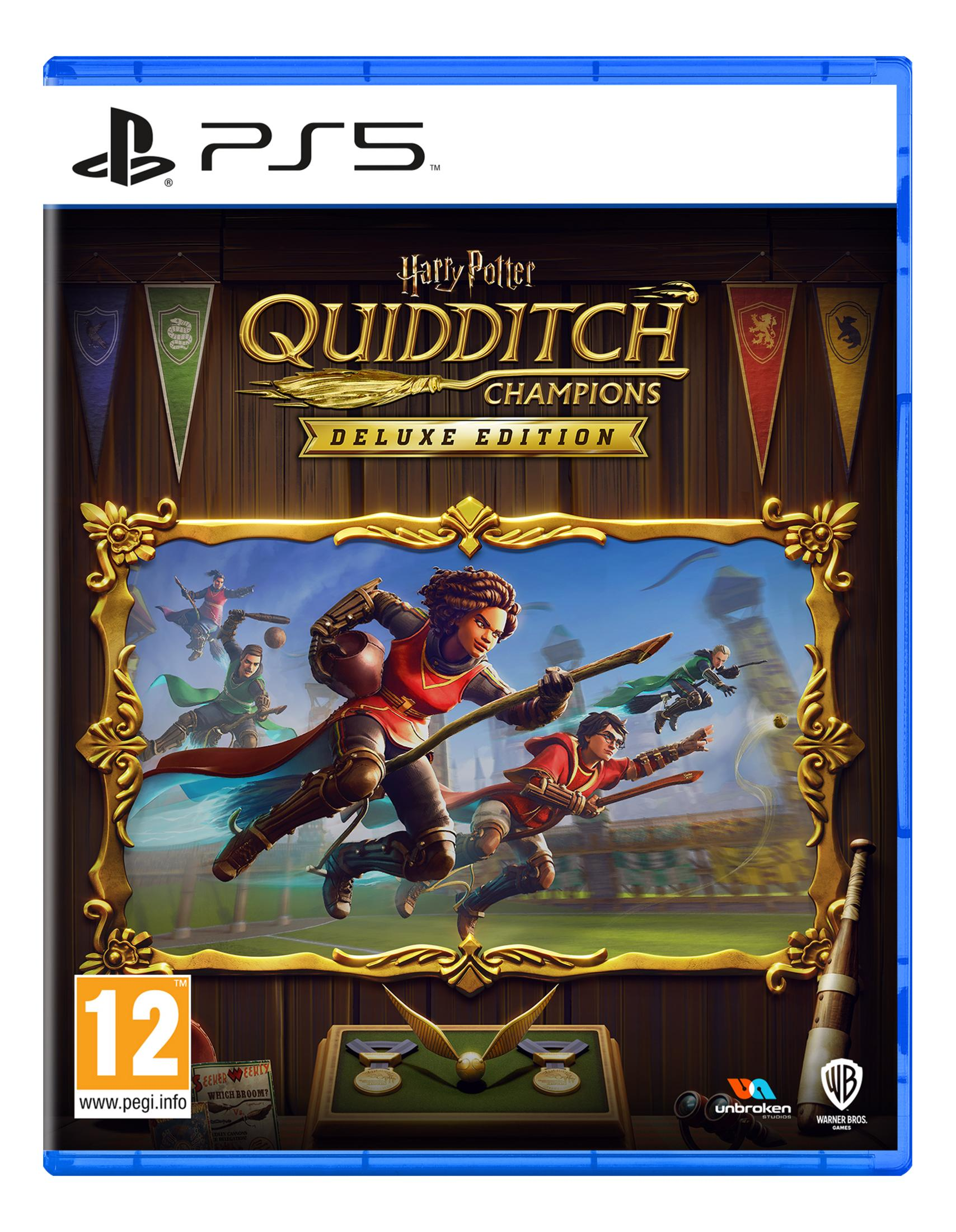 PS5 Harry Potter Quidditch Champions Deluxe Edition Spielcover mit Spielern auf Besen.